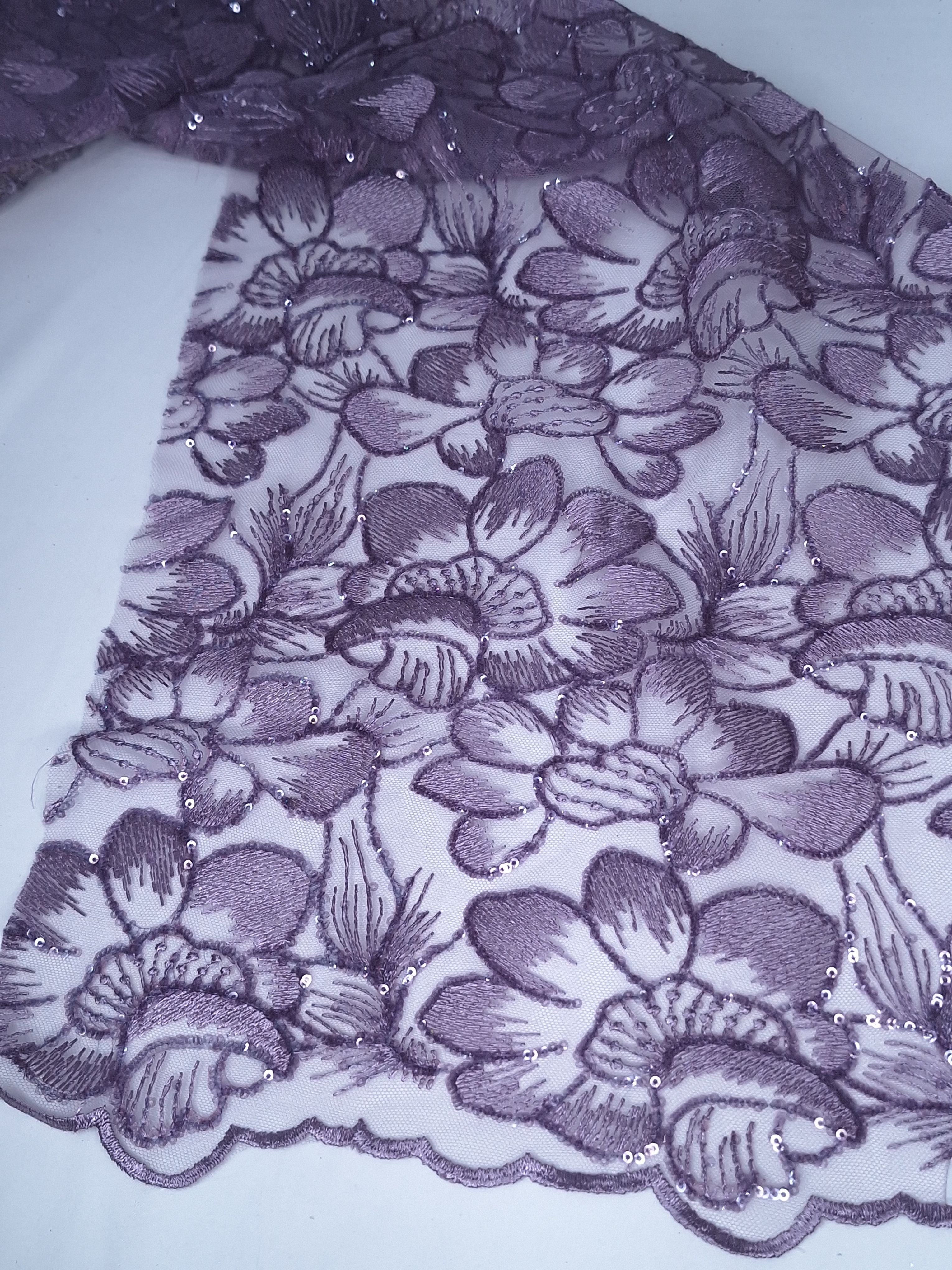 Tul bordado color malva H087, ideal para vestidos de noche de boda y de XV años