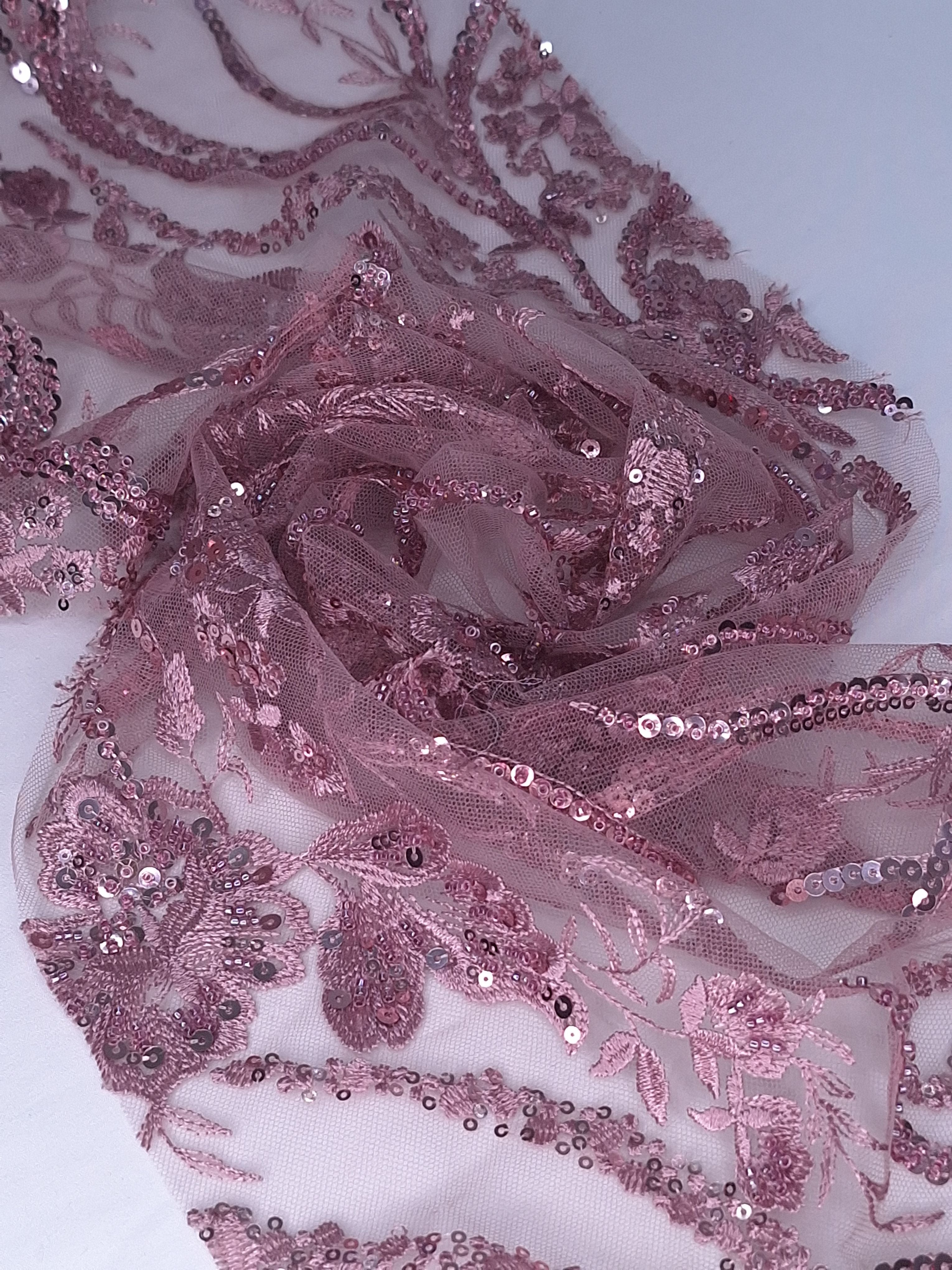 Tul bordado color palo de rosa A803, para vestidos de noche de boda y de XV años
