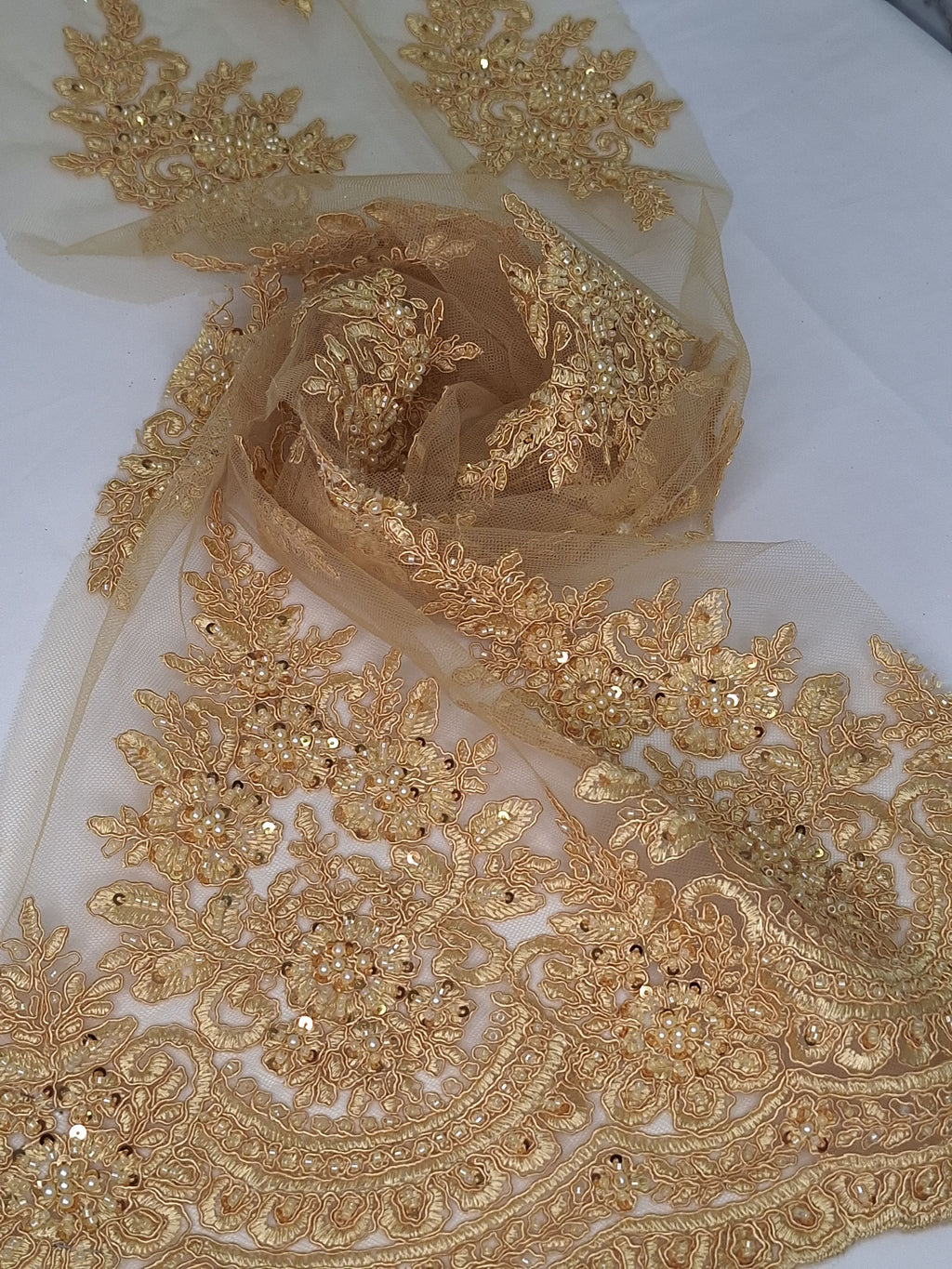 Tul bordado color oro A948, ideal para vestidos de noche de boda y de XV años