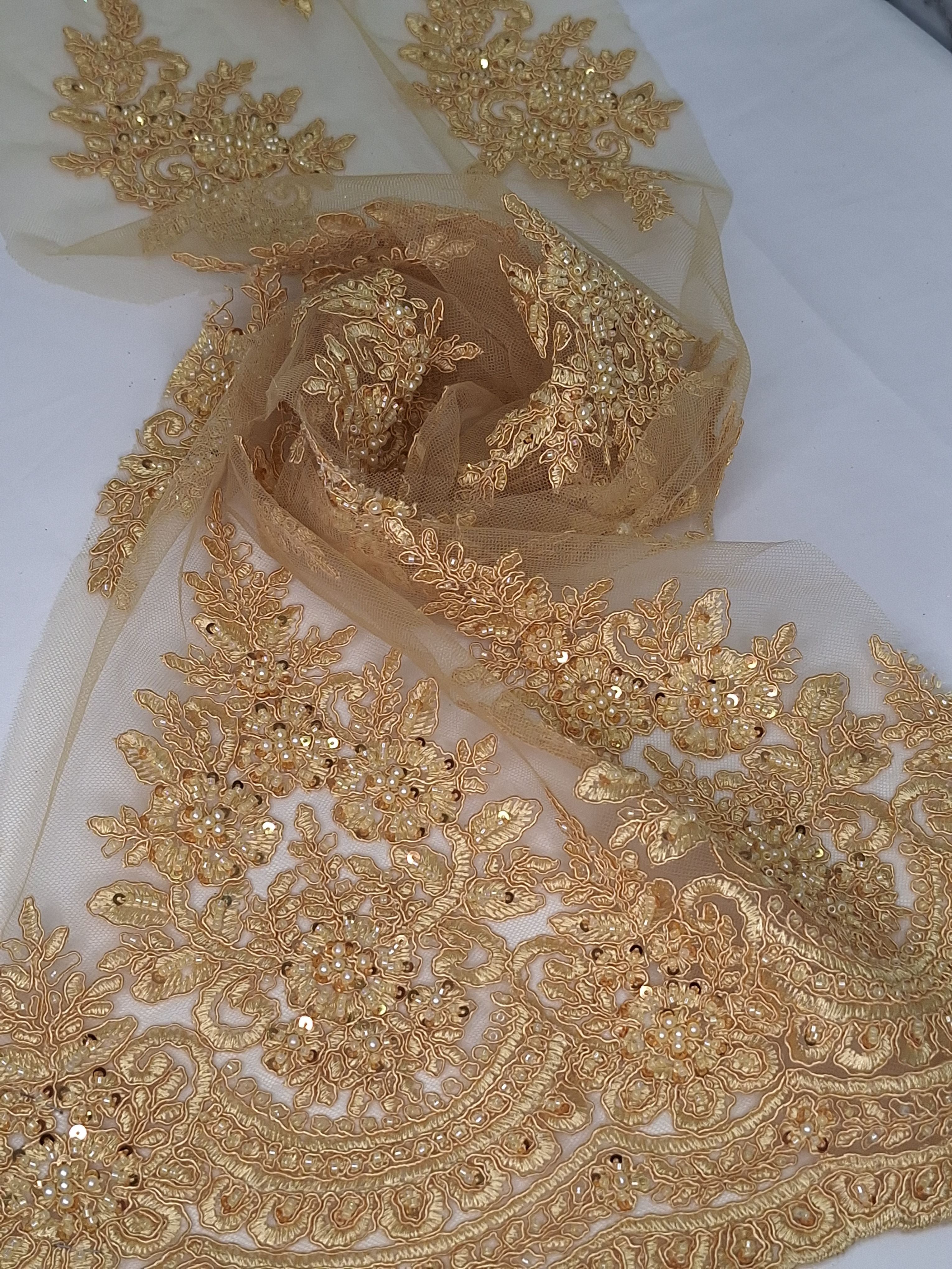 Tul bordado color oro A948, ideal para vestidos de noche de boda y de XV años