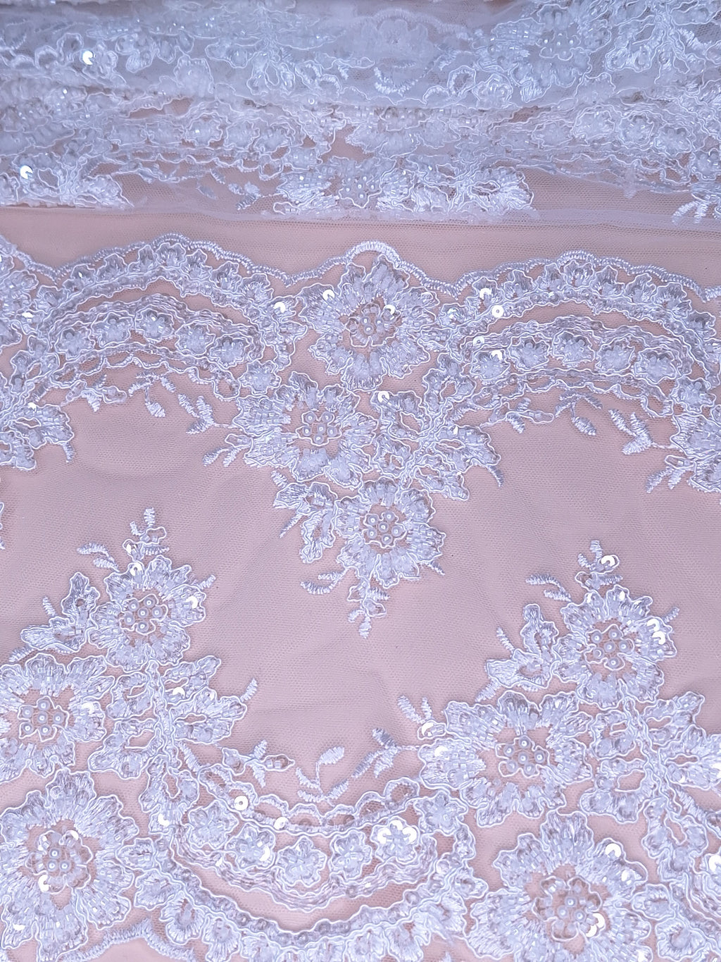 Tul bordado color blanco H203, ideal para vestidos de noche de boda y de XV años