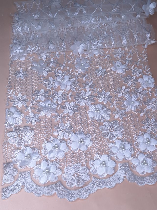 Tul bordado color hueso A928, ideal para vestidos de noche de boda y de XV años