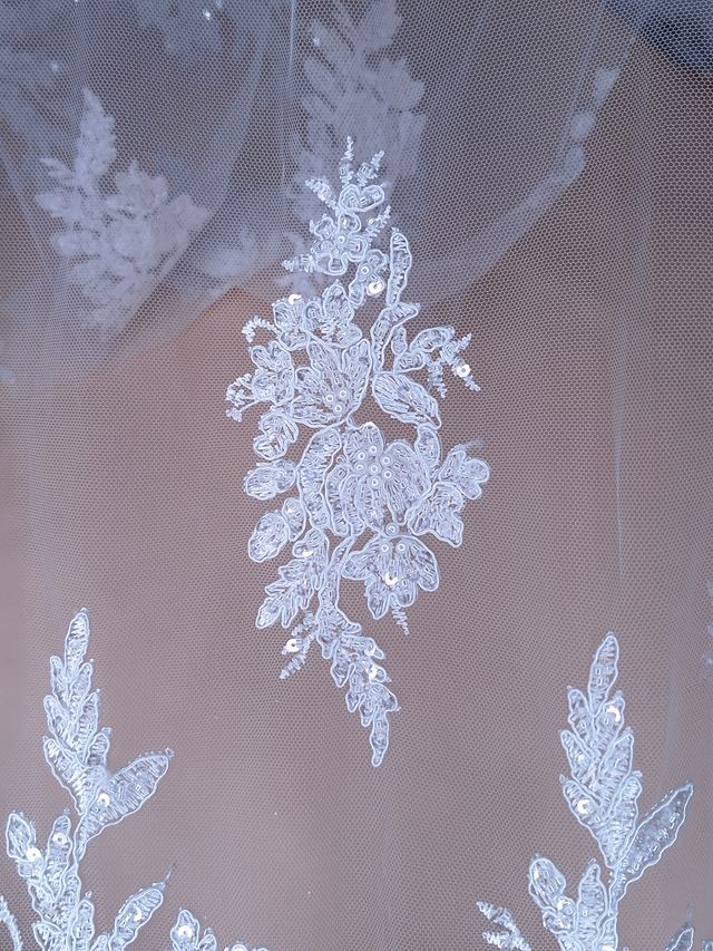 Tul bordado color blanco A982, ideal para vestidos de noche de boda y de XV años