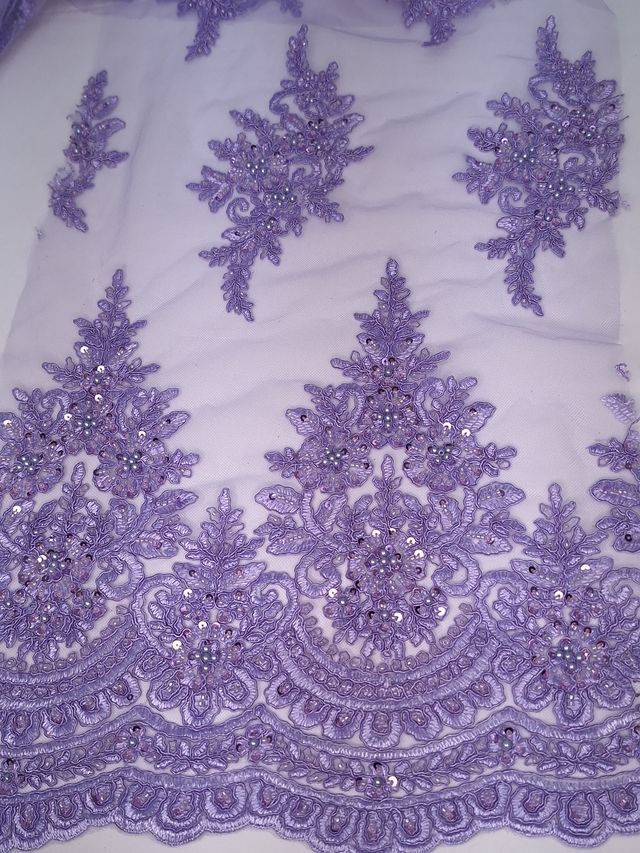Tul bordado color lila A948, ideal para vestidos de noche de boda y de XV años