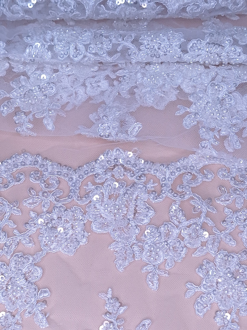 Tul bordado color blanco H206, ideal para vestidos de noche de boda y de XV años