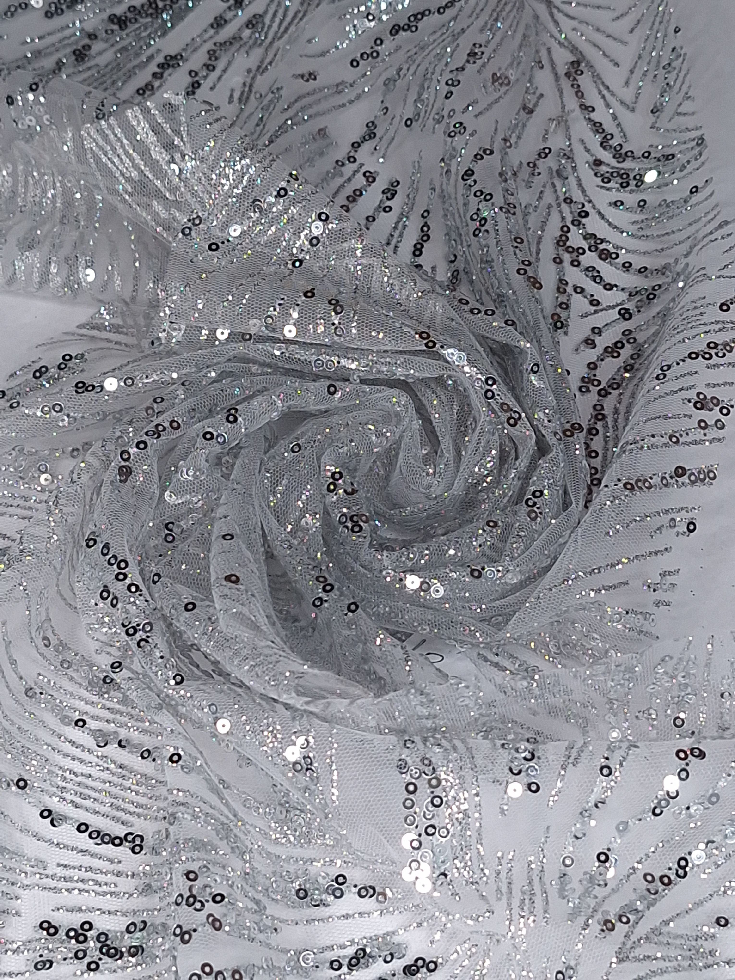 Tul bordado color plataH 035, ideal para vestidos de noche de boda y de XV años