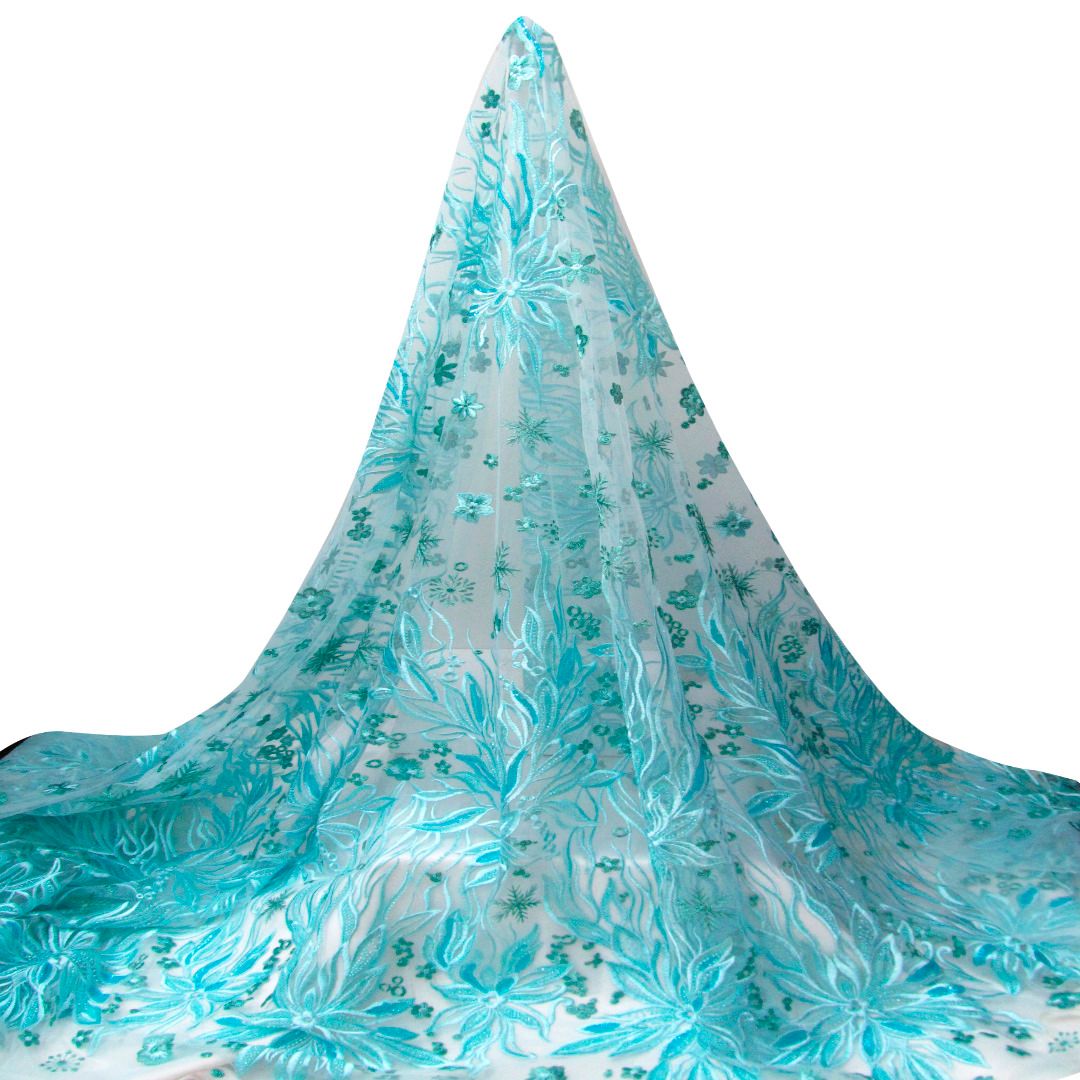 Tul bordado color menta A588, ideal para vestidos de noche de boda y de XV años