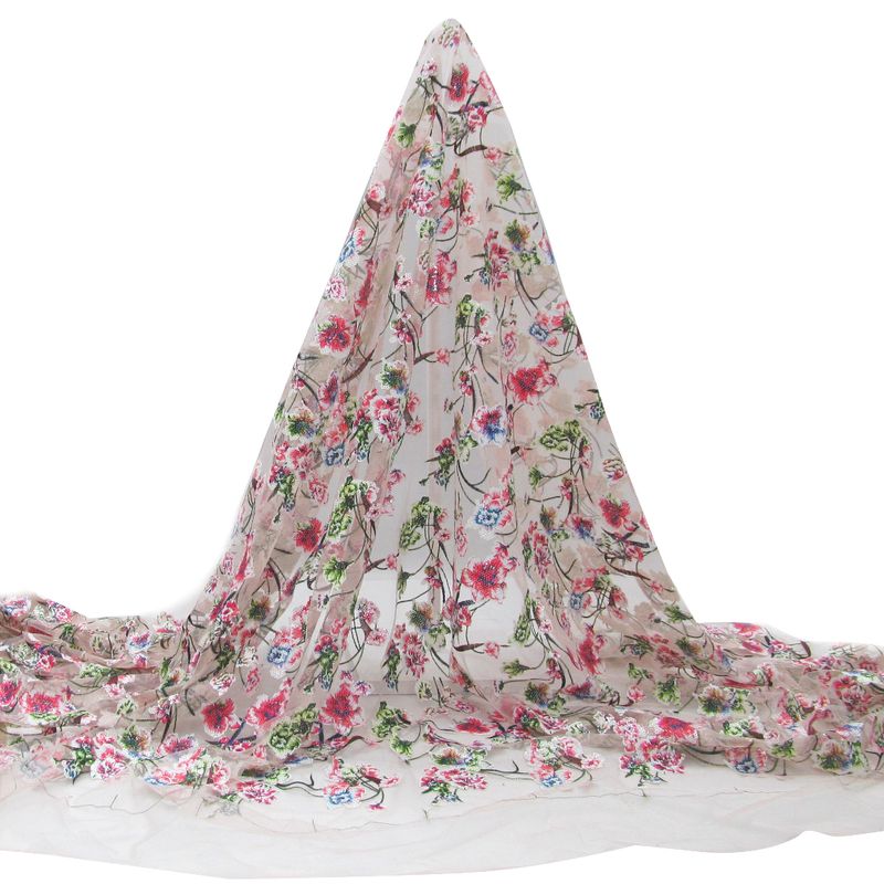 Tul bordado color coral A671, ideal para vestidos de noche de boda y de xv años