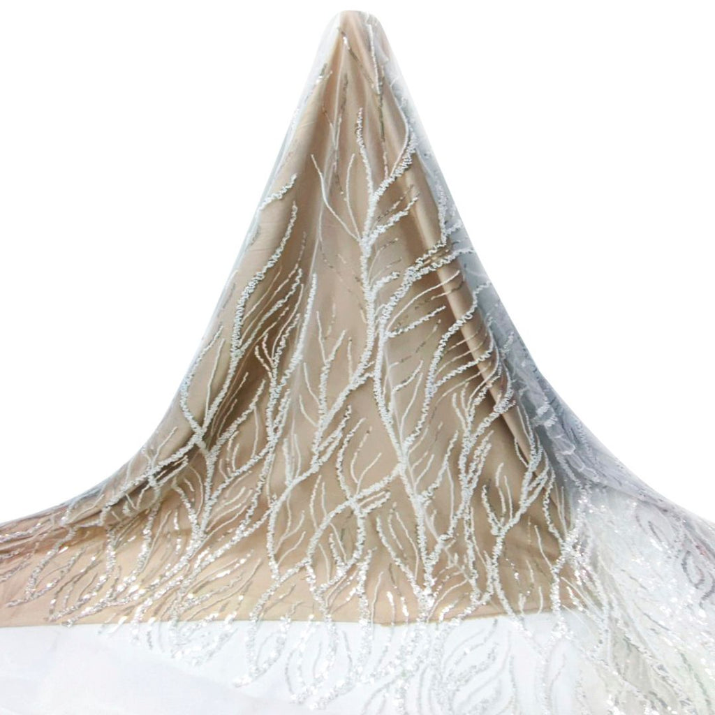 Tul bordado color hueso A825, ideal para vestidos de noche de boda y de XV años