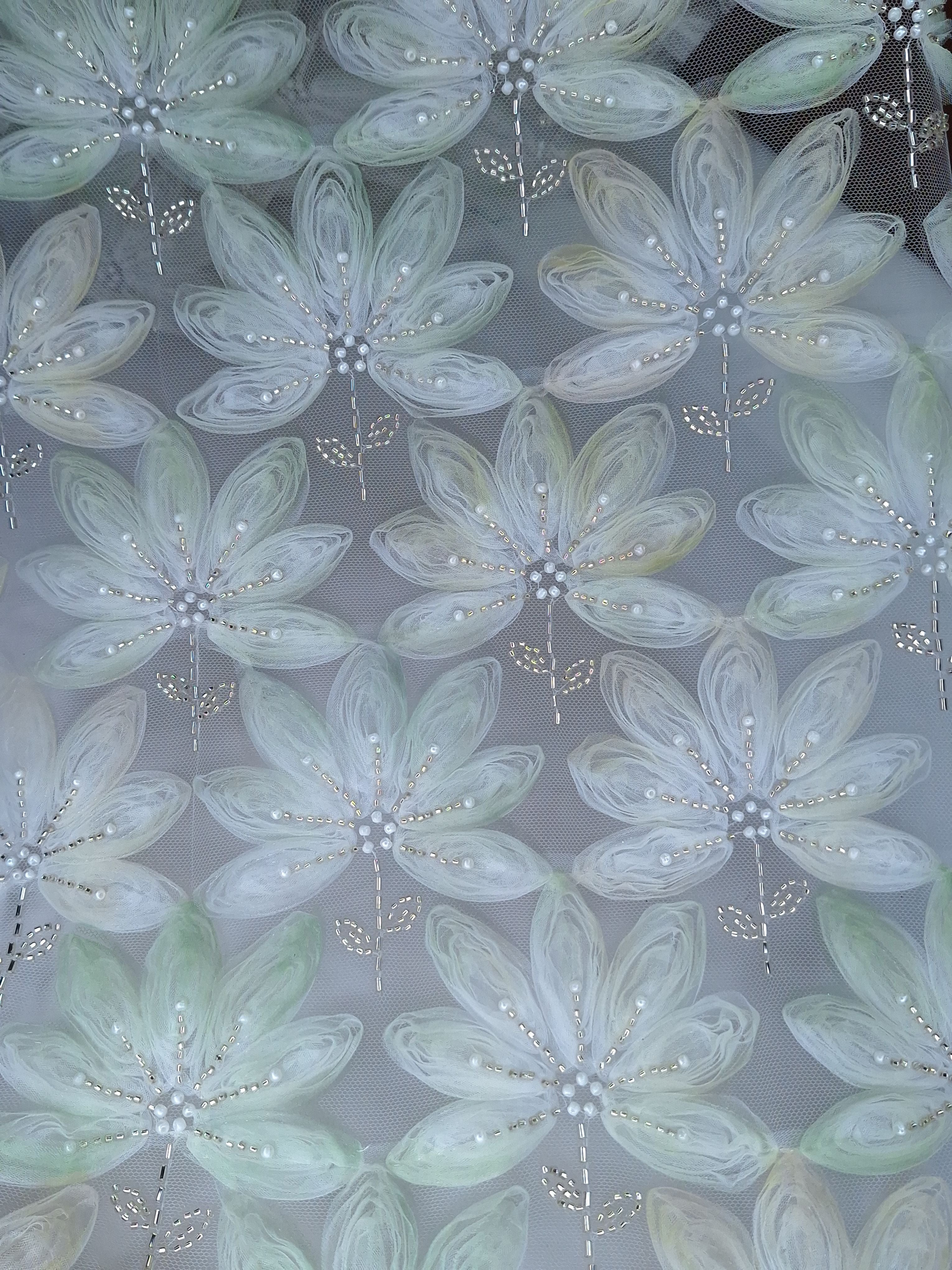 Tul bordado color verde H028, ideal para vestidos de noche de boda y de XV años