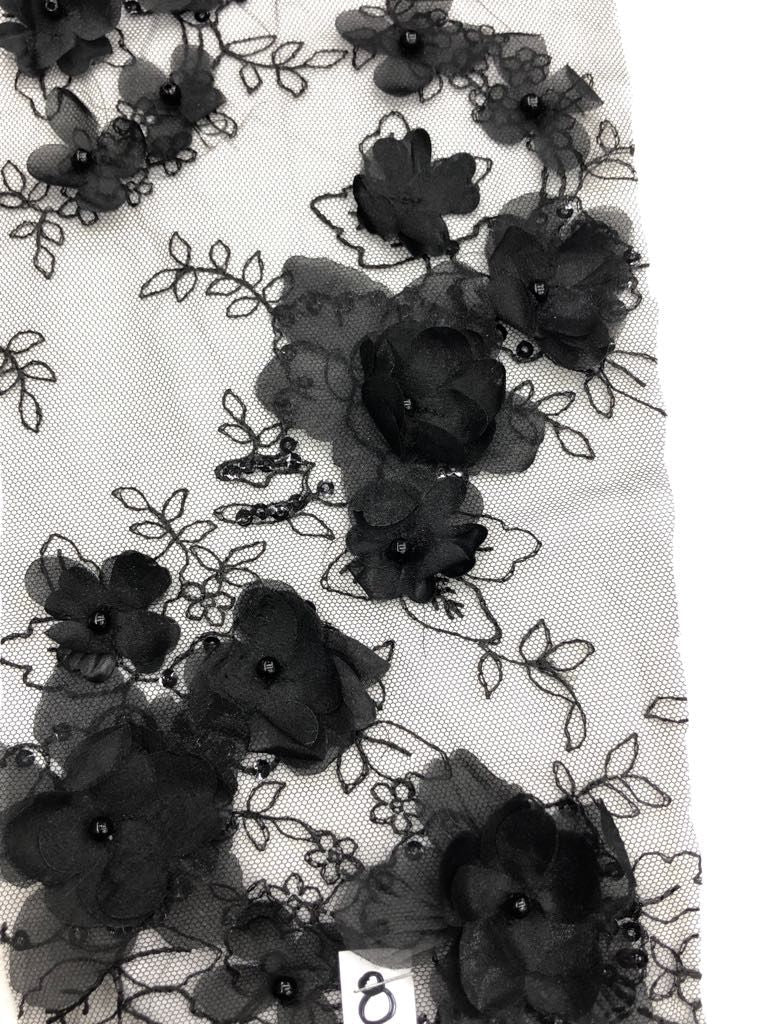 Tul bordado color negro A727, ideal para vestidos de noche de boda y de XV años