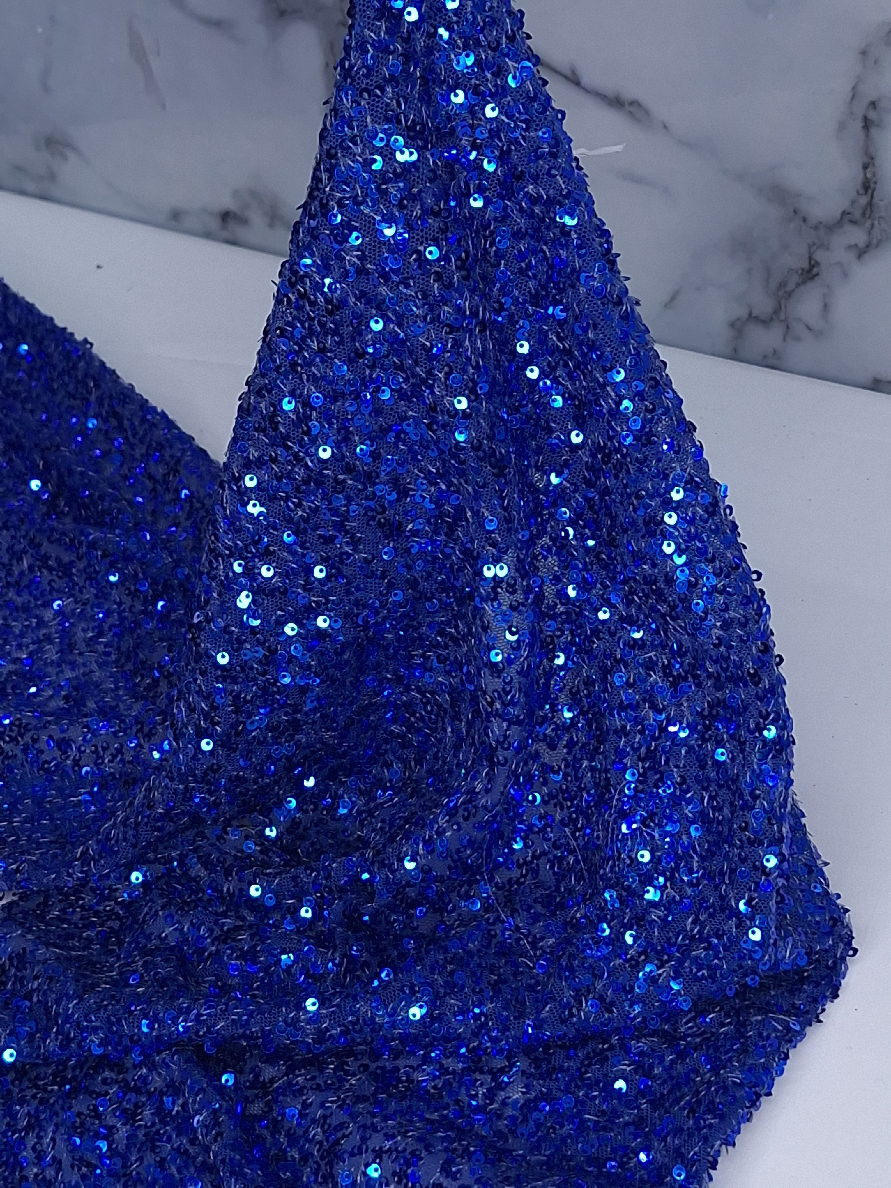 Tul bordado color azul rey A912, ideal para vestidos de noche de boda y de XV años