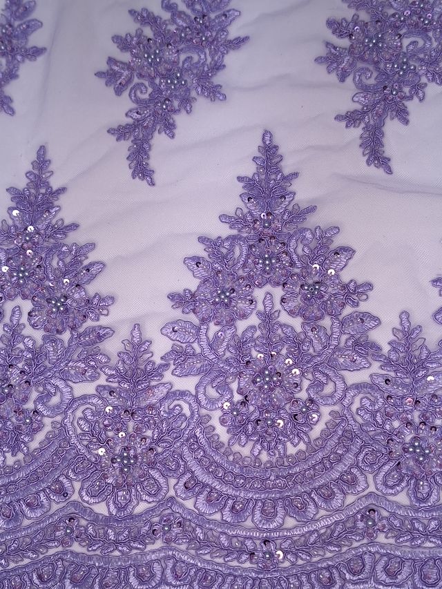 Tul bordado color lila A948, ideal para vestidos de noche de boda y de XV años