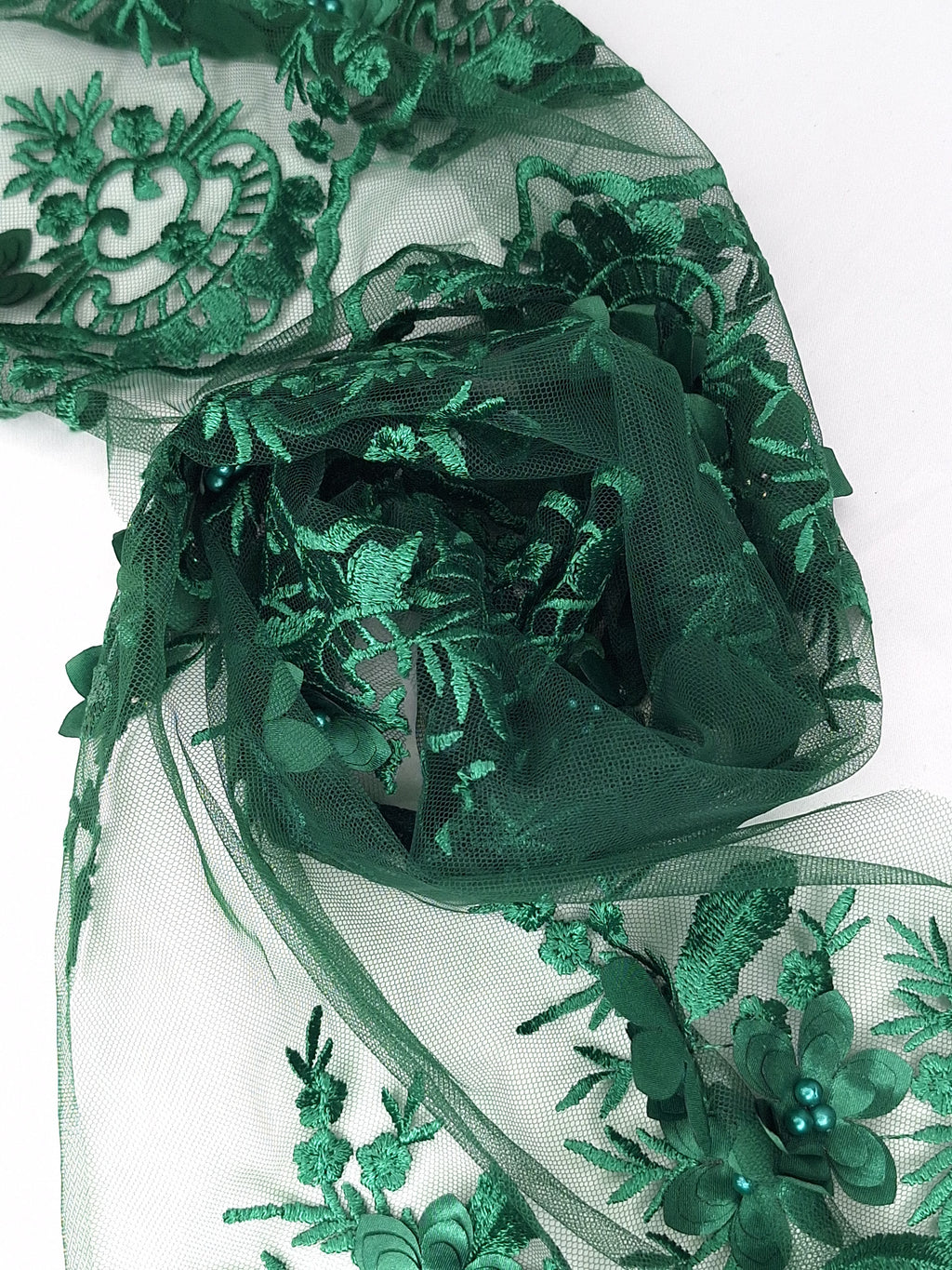Tul bordado color botella H139, ideal para vestidos de noche de boda y de XV años