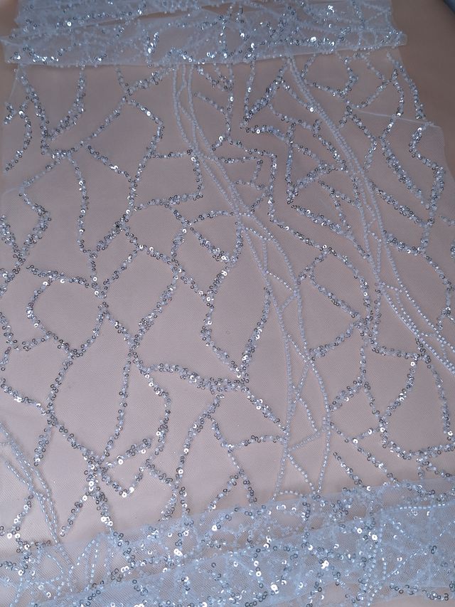 Tul bordado color blanco A943, ideal para vestidos de noche de boda y de XV años