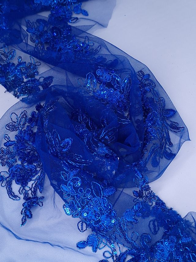 Tul bordado color azul rey A977 ideal para vestidos de noche de boda y de XV años