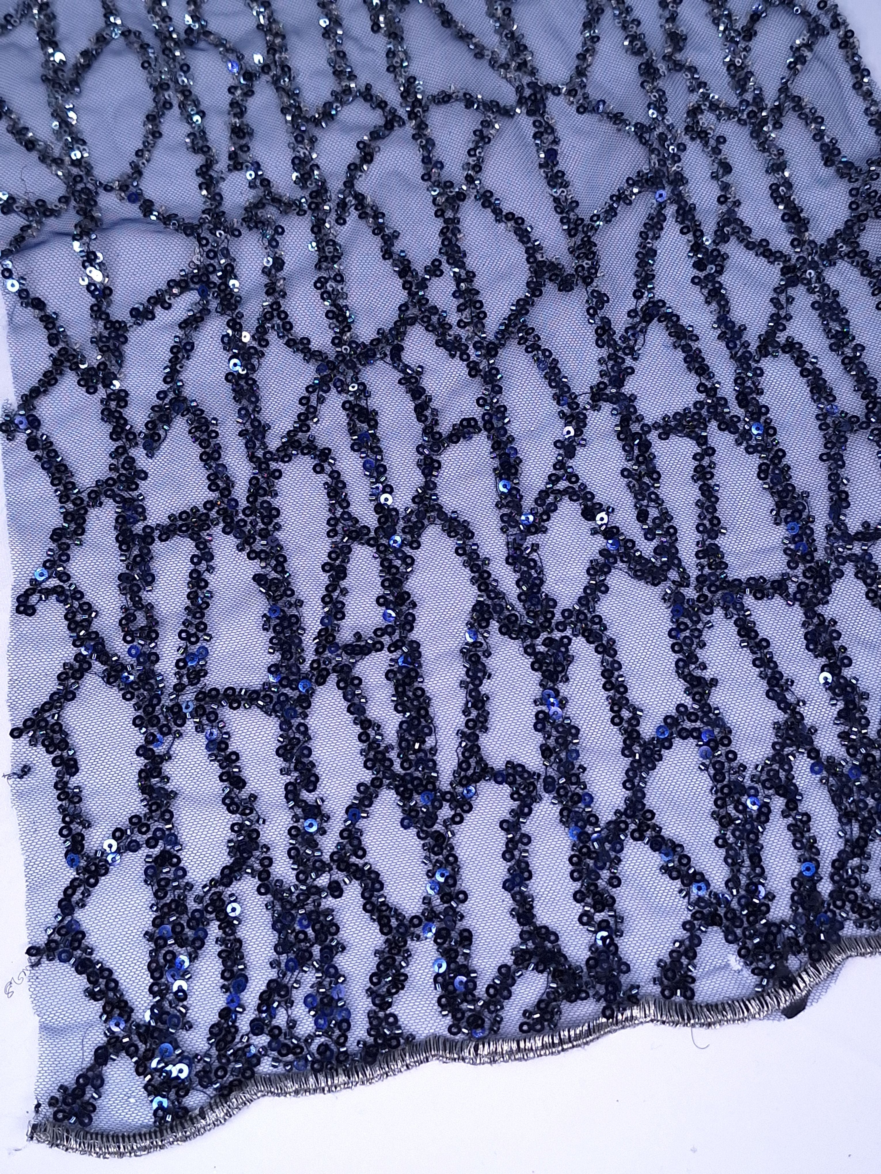 Tul bordado color azul marino A942, ideal para vestidos de noche de boda y de XV años
