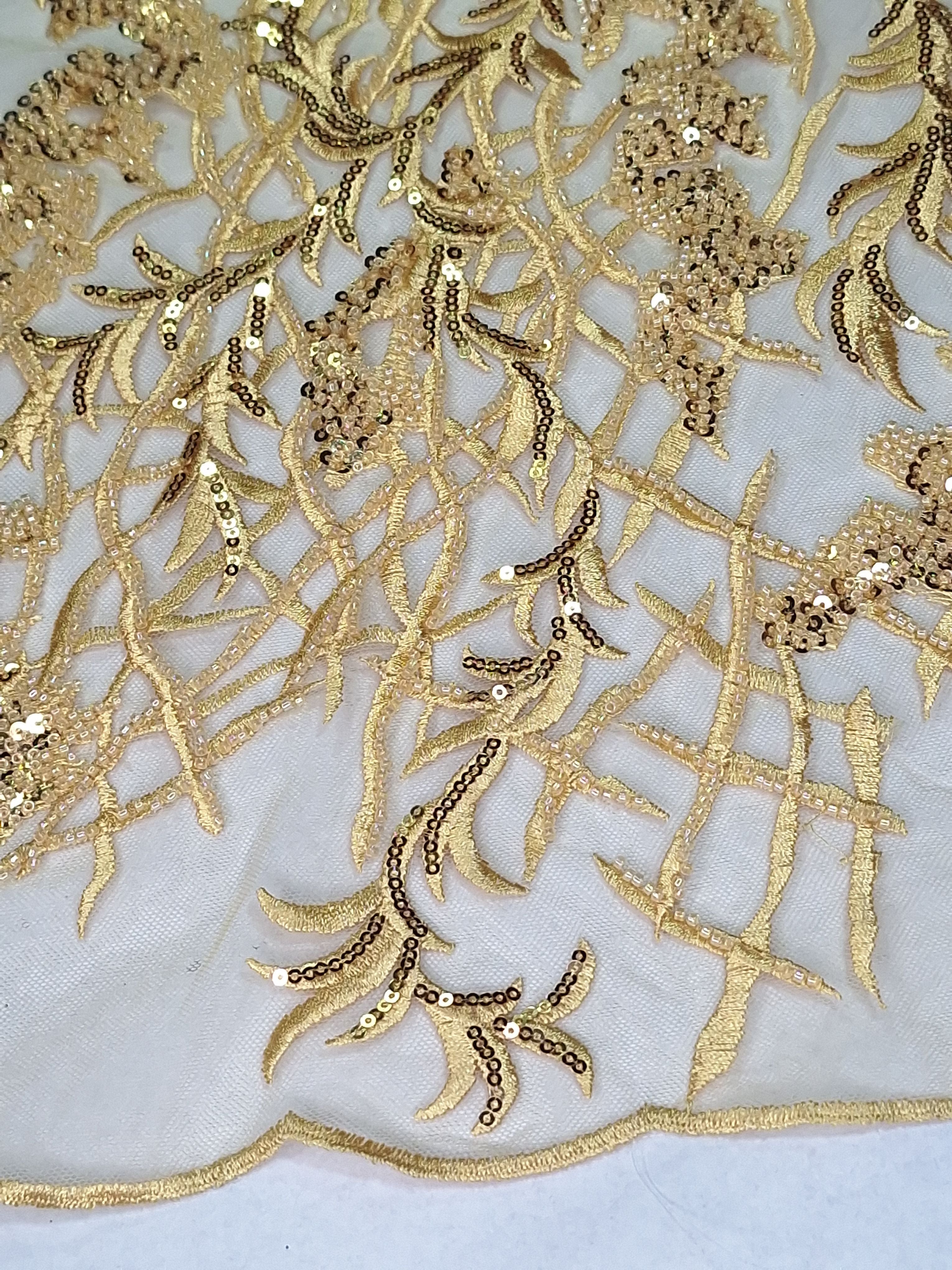 Tul bordado color oro A873, ideal para vestidos de noche de boda y de XV años