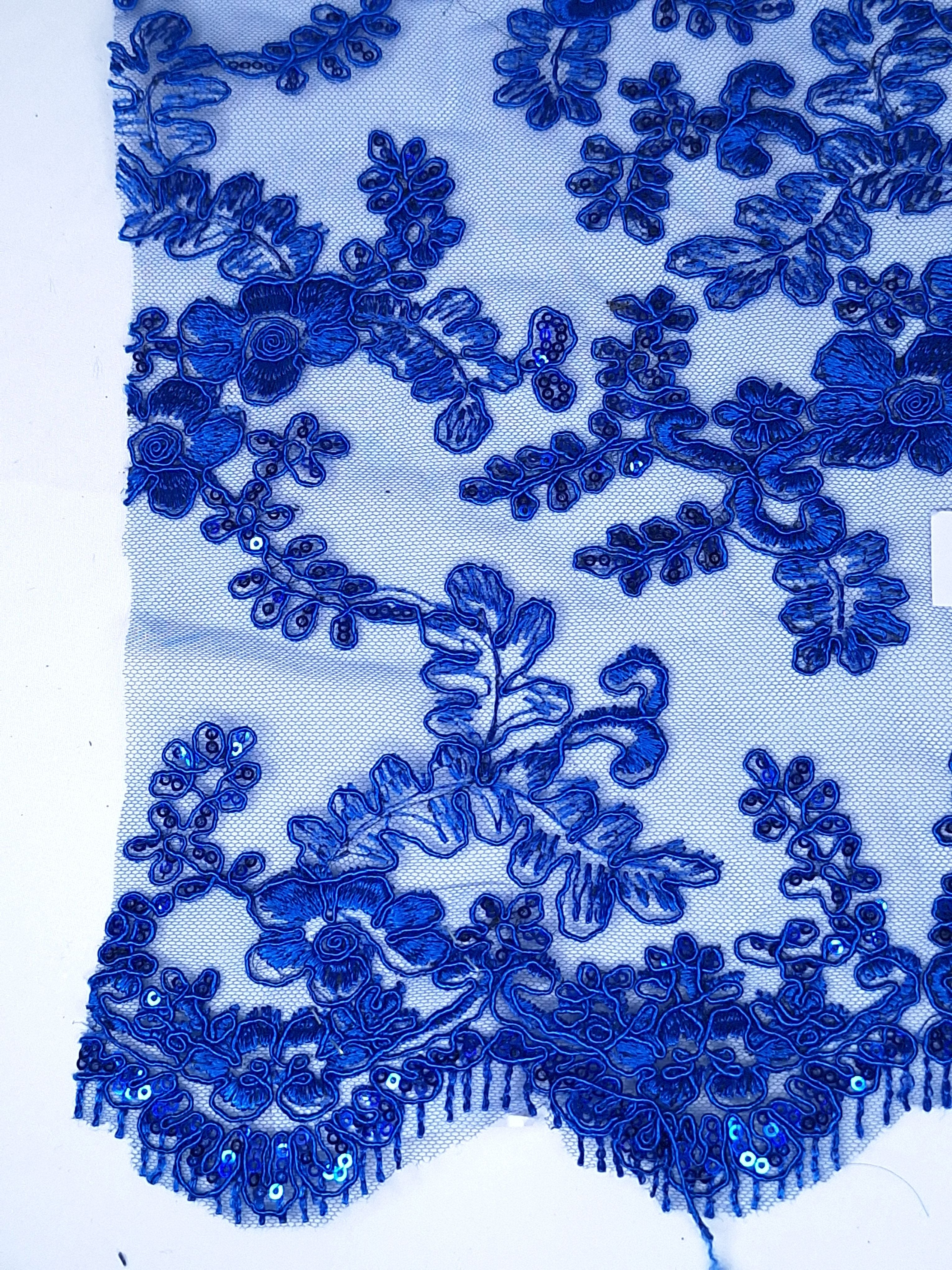 Tul bordado color azul rey H165, ideal para vestidos de noche de boda y de XV años