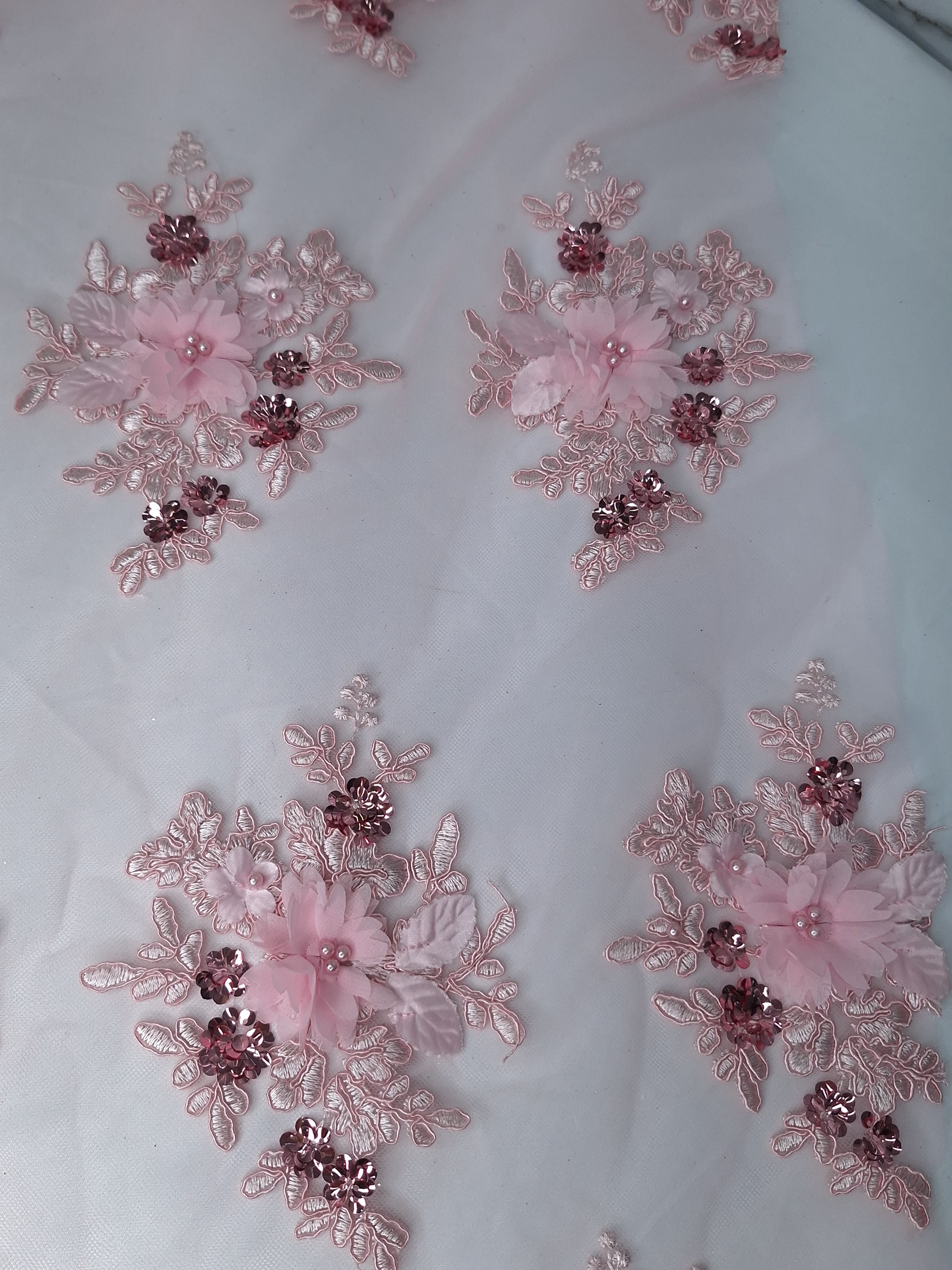 Tul bordado color rosa claro H134 para vestidos de noche de boda y de XV años