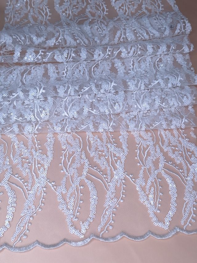 Tul bordado color blanco A925, ideal para vestidos de noche de boda y de XV años