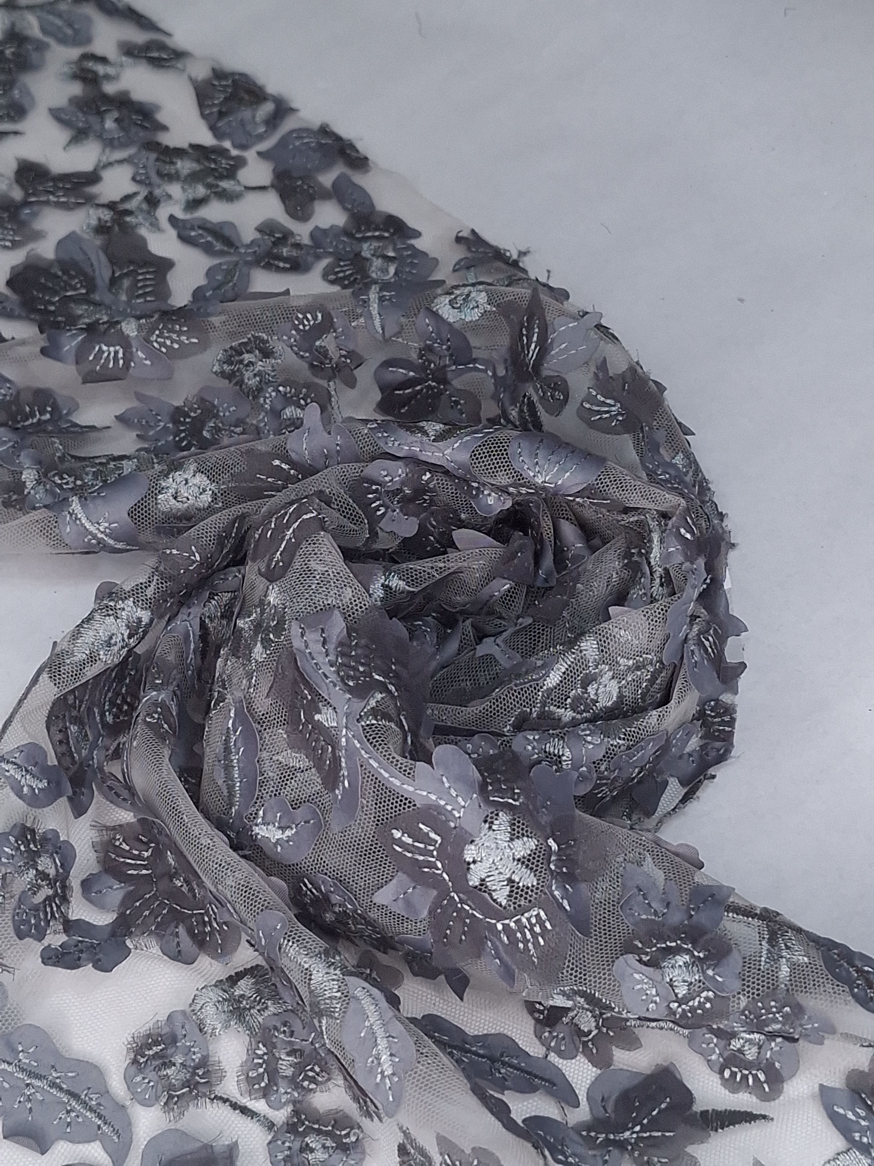 Tul bordado color gris A615, ideal para vestidos de noche de boda y de XV años