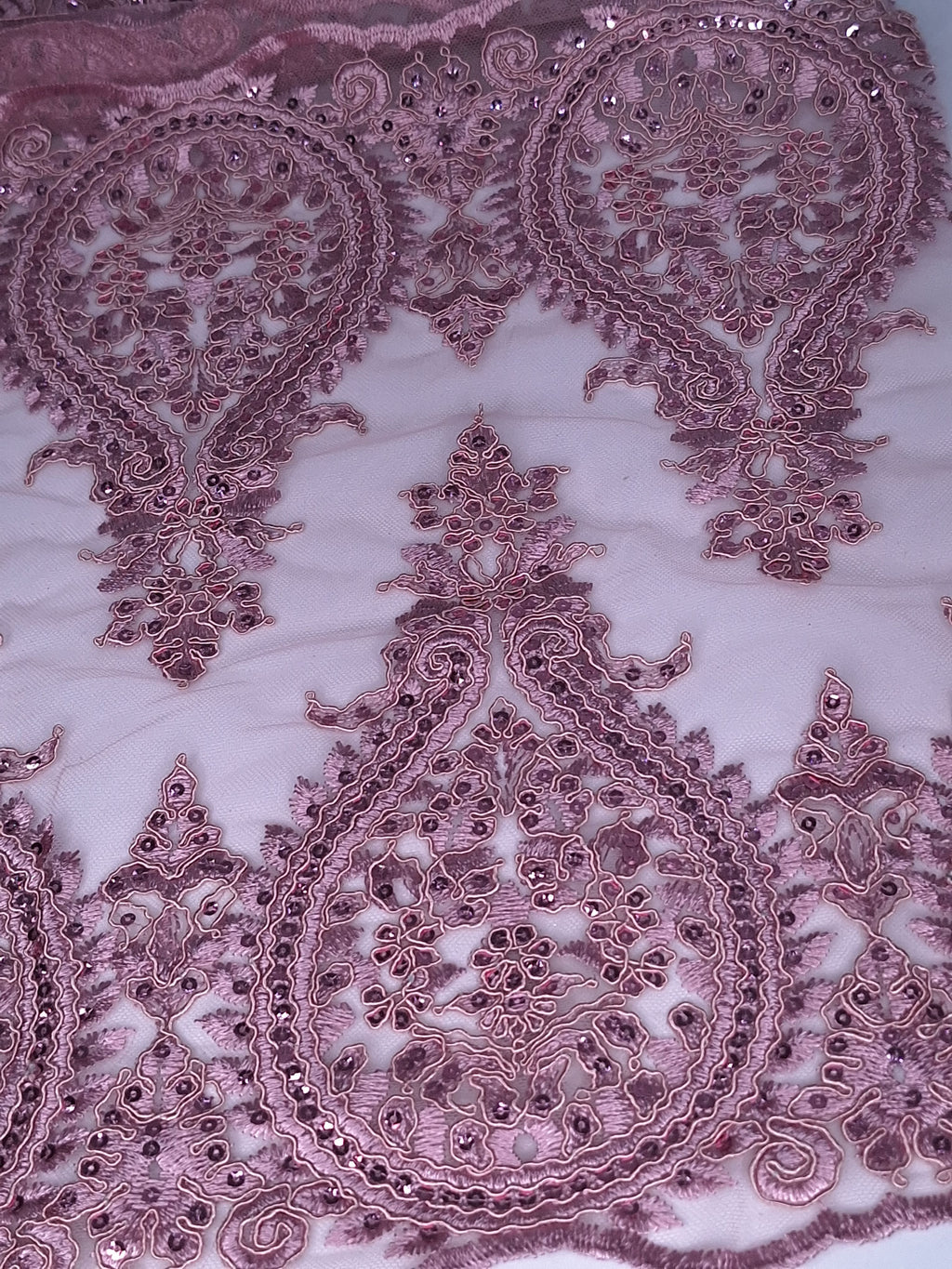 Tul bordado color palo de rosa H129, para vestidos de noche de boda y de XV años