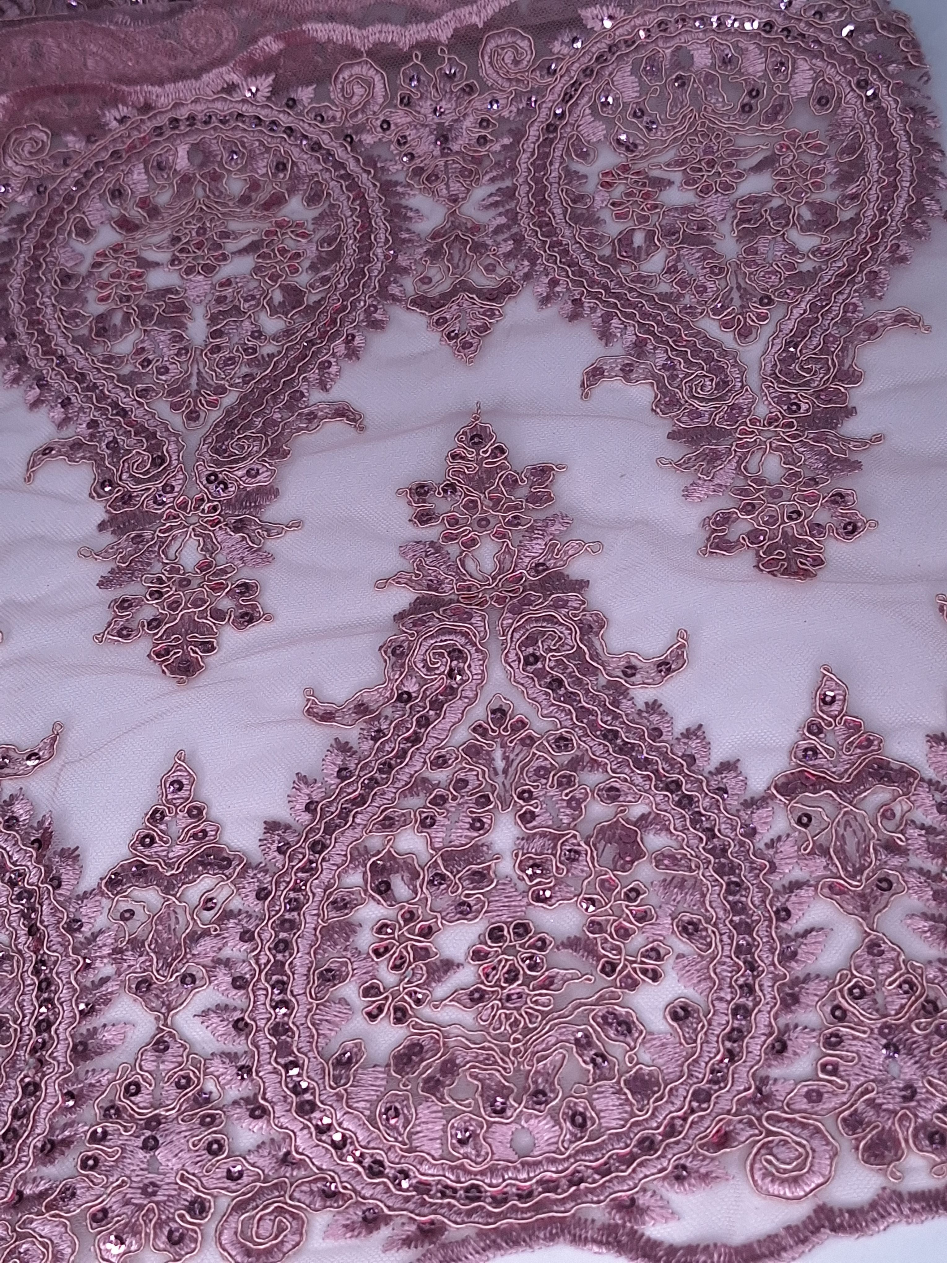 Tul bordado color palo de rosa H129, para vestidos de noche de boda y de XV años