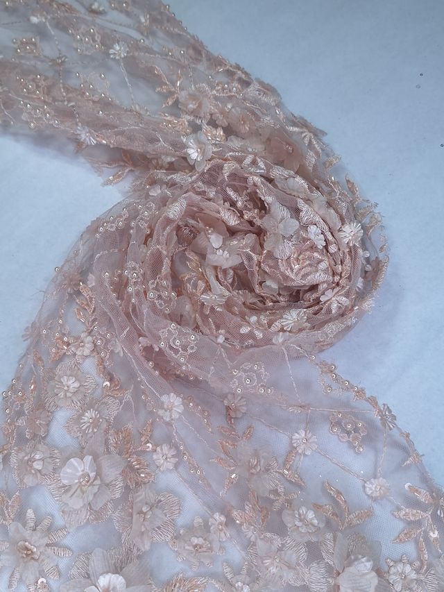 Tul bordado color rosa A862, ideal para vestidos de noche de boda y de xv años