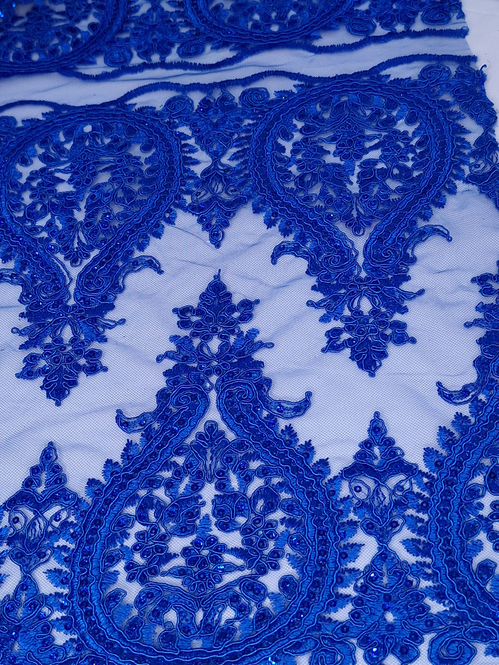 Tul bordado color azul rey H129, ideal para vestidos de noche de boda y de XV años