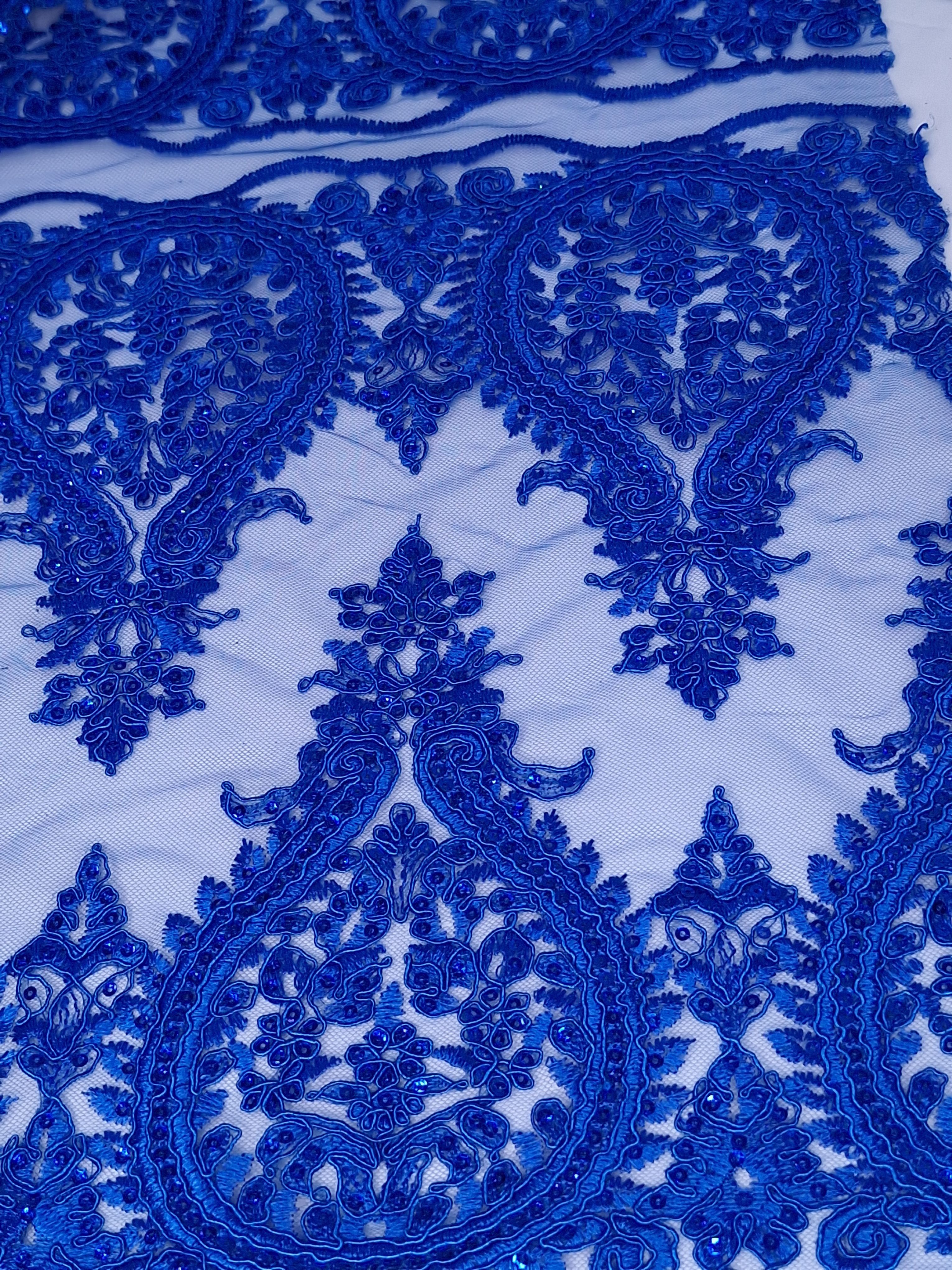 Tul bordado color azul rey H129, ideal para vestidos de noche de boda y de XV años