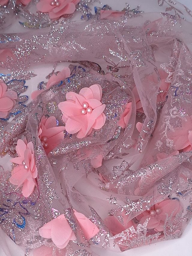 Tul bordado color rosa pastel H097, ideal para vestidos de noche de boda y de xv años