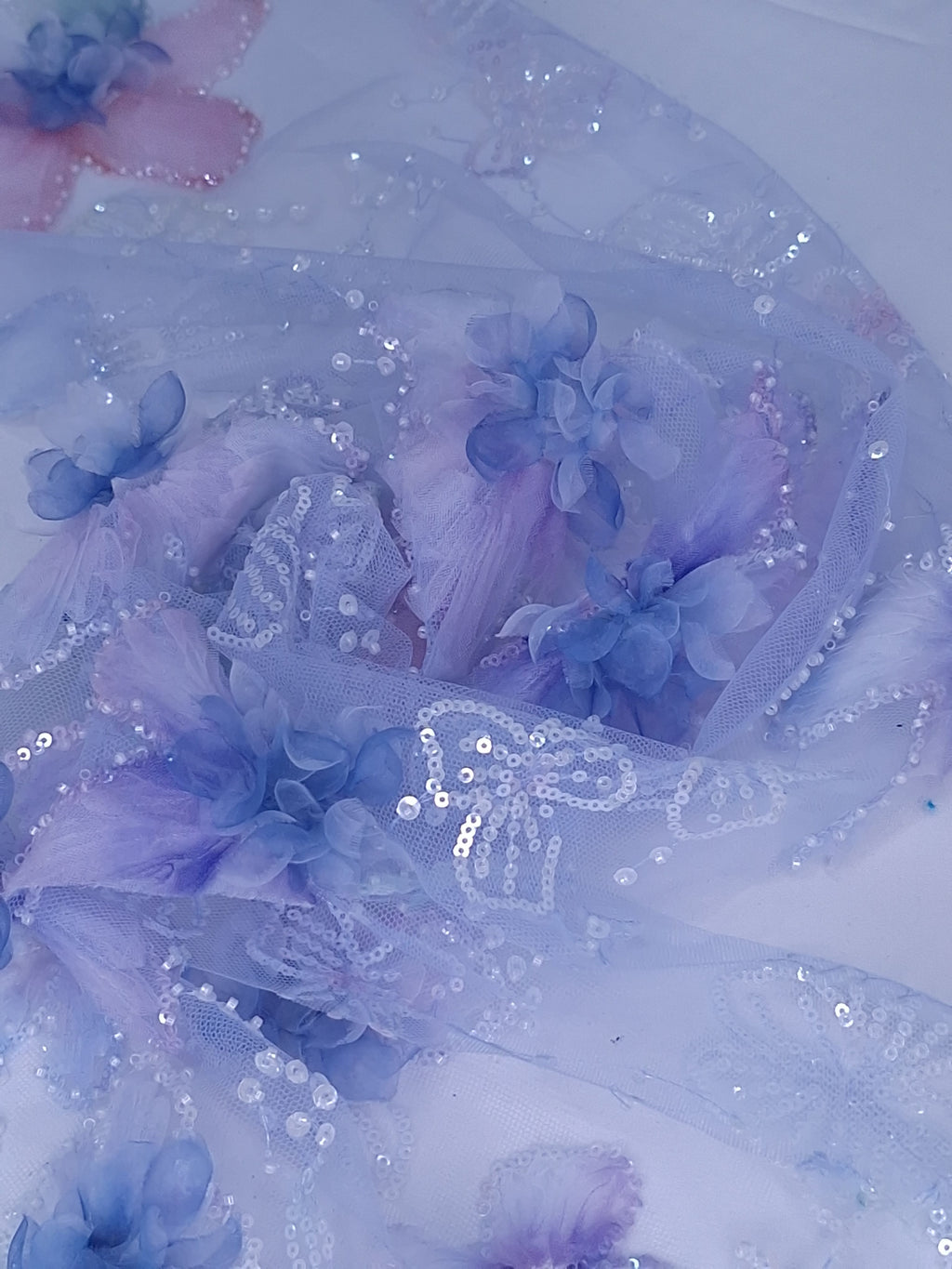 Tul bordado color azul H148, ideal para vestidos de noche de boda y de XV años