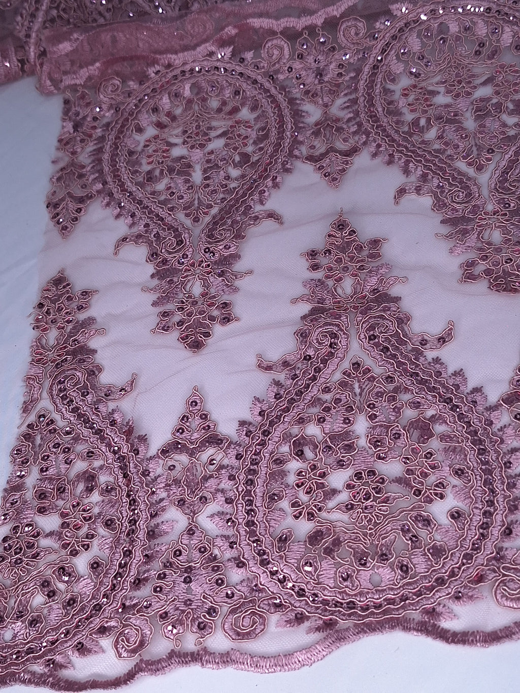 Tul bordado color palo de rosa H129, para vestidos de noche de boda y de XV años