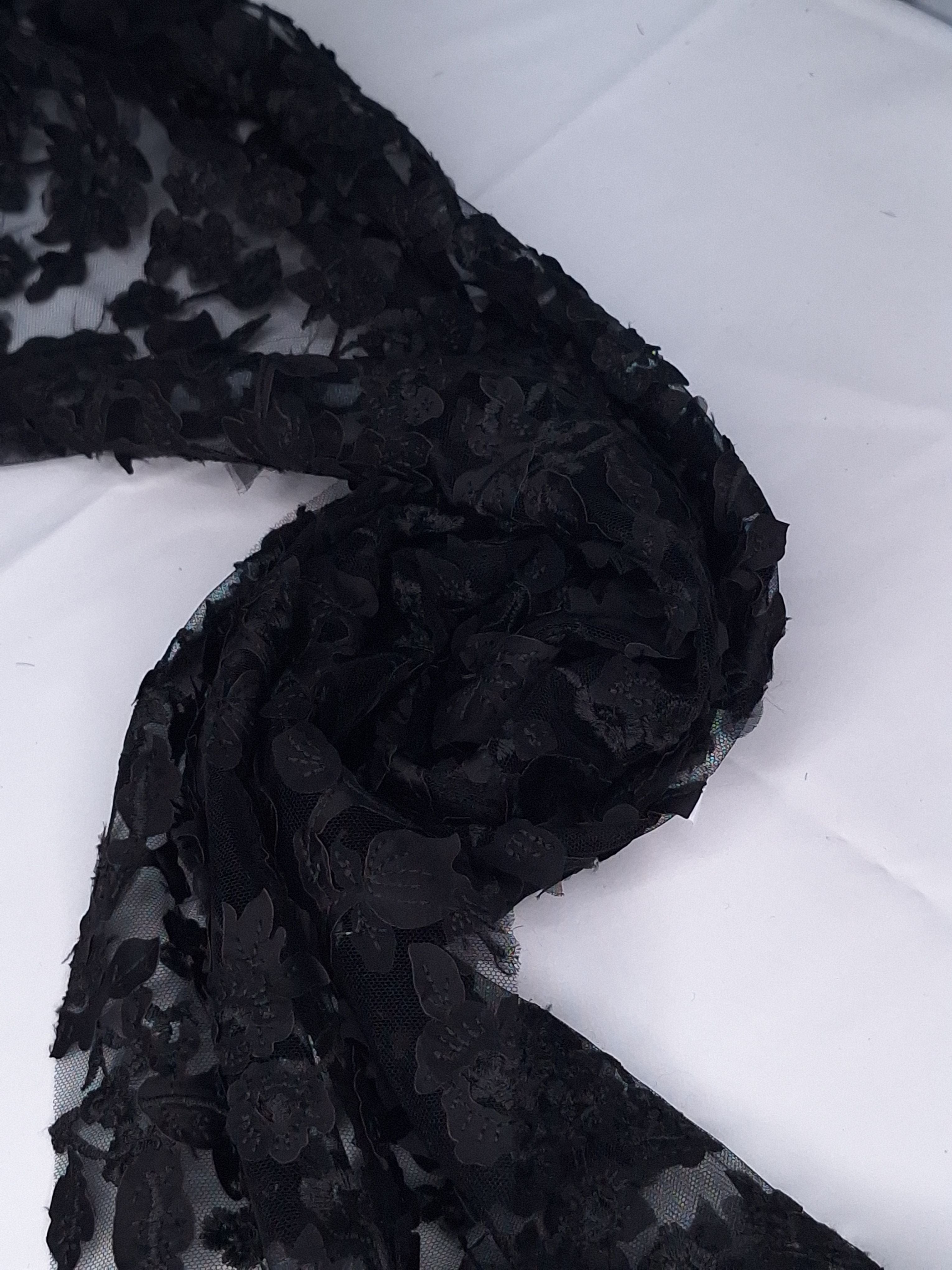 Tul bordado color negro A615, ideal para vestidos de noche de boda y de XV años