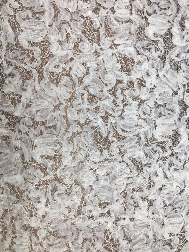 Tul bordado color hueso A424, ideal para vestidos de noche de boda y de XV años