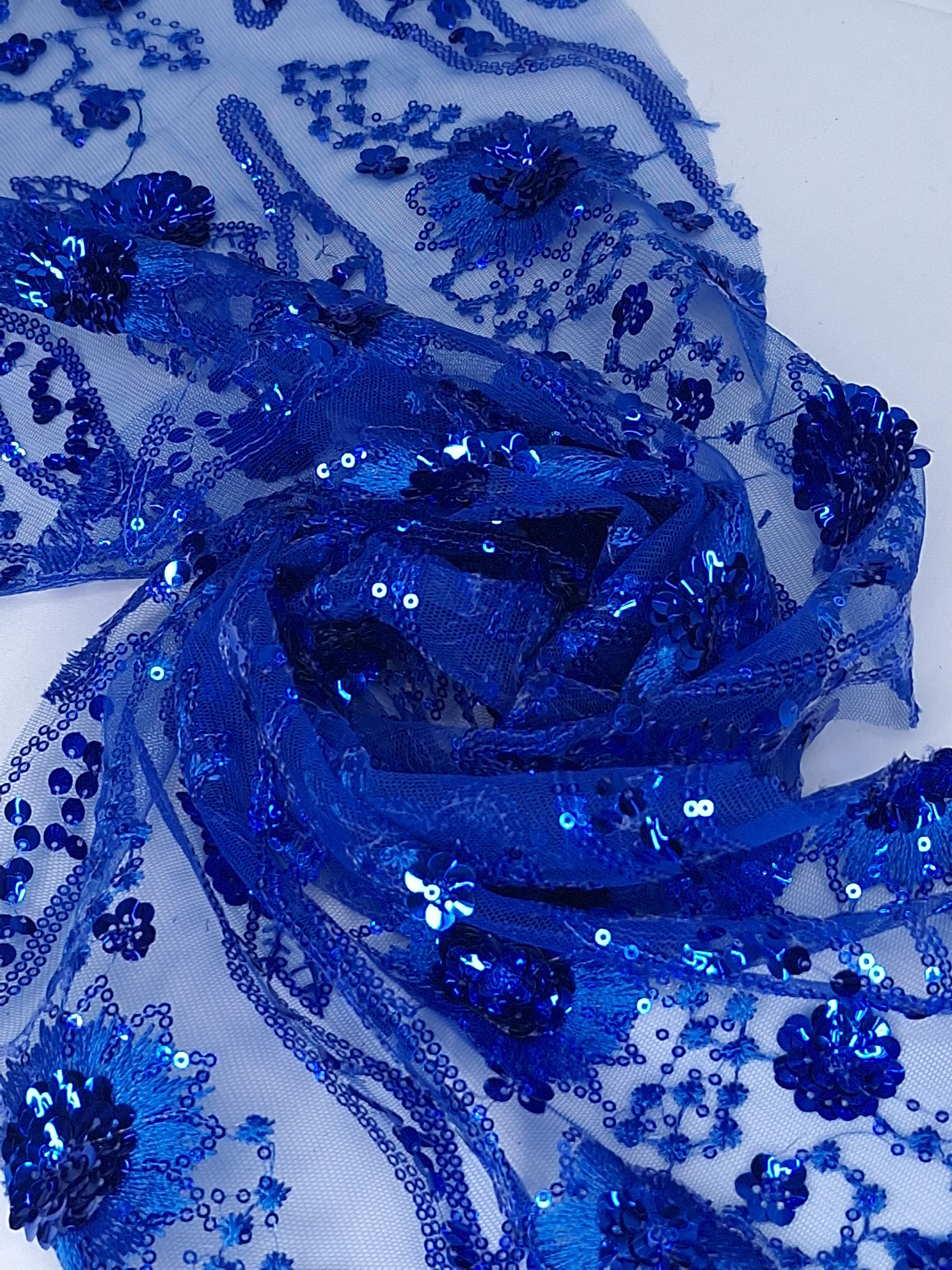 Tul bordado color azul rey H104, ideal para vestidos de noche de boda y de XV años
