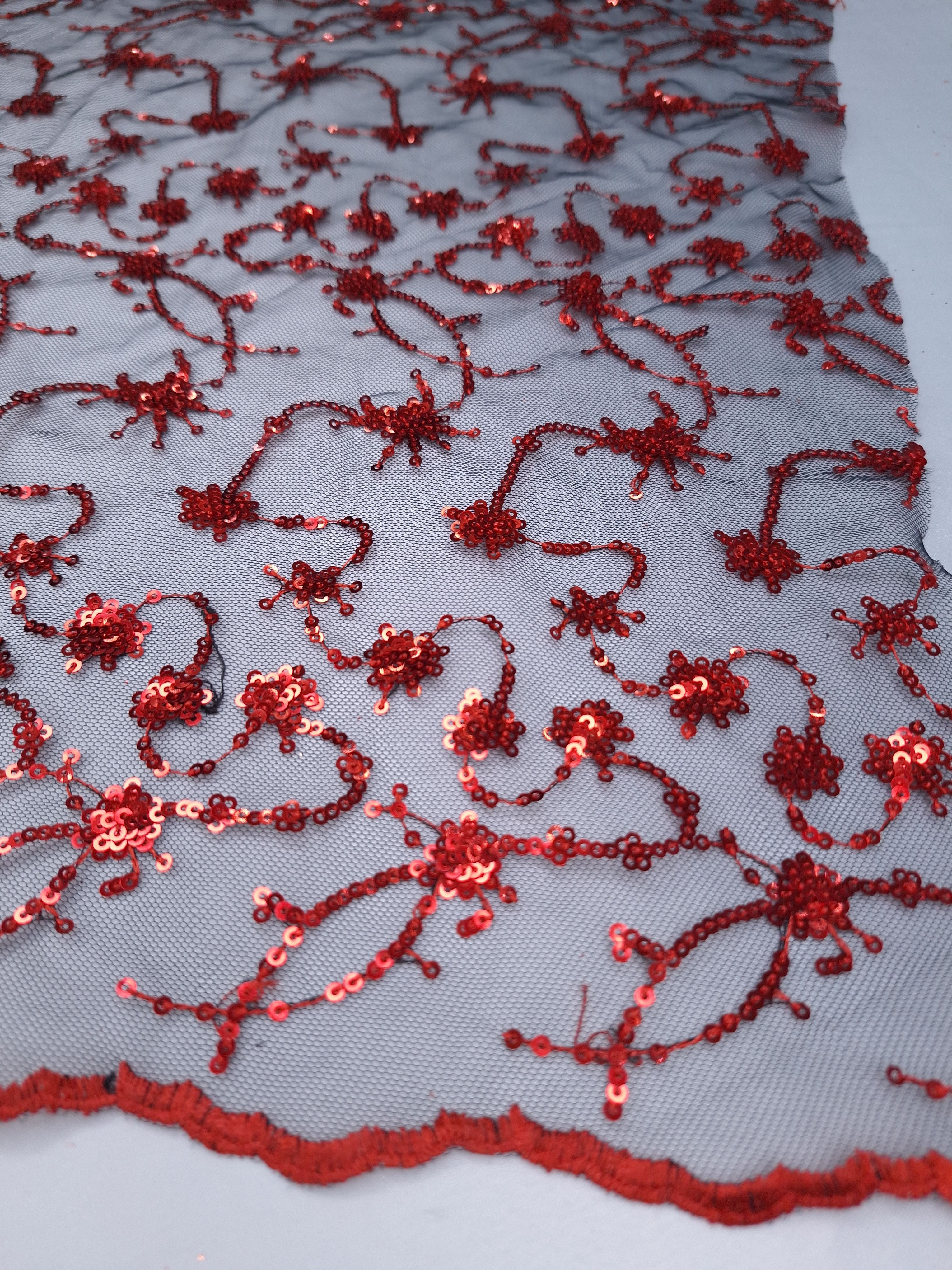 Tul bordado color rojo A809, ideal para vestidos de noche de boda y de XV años