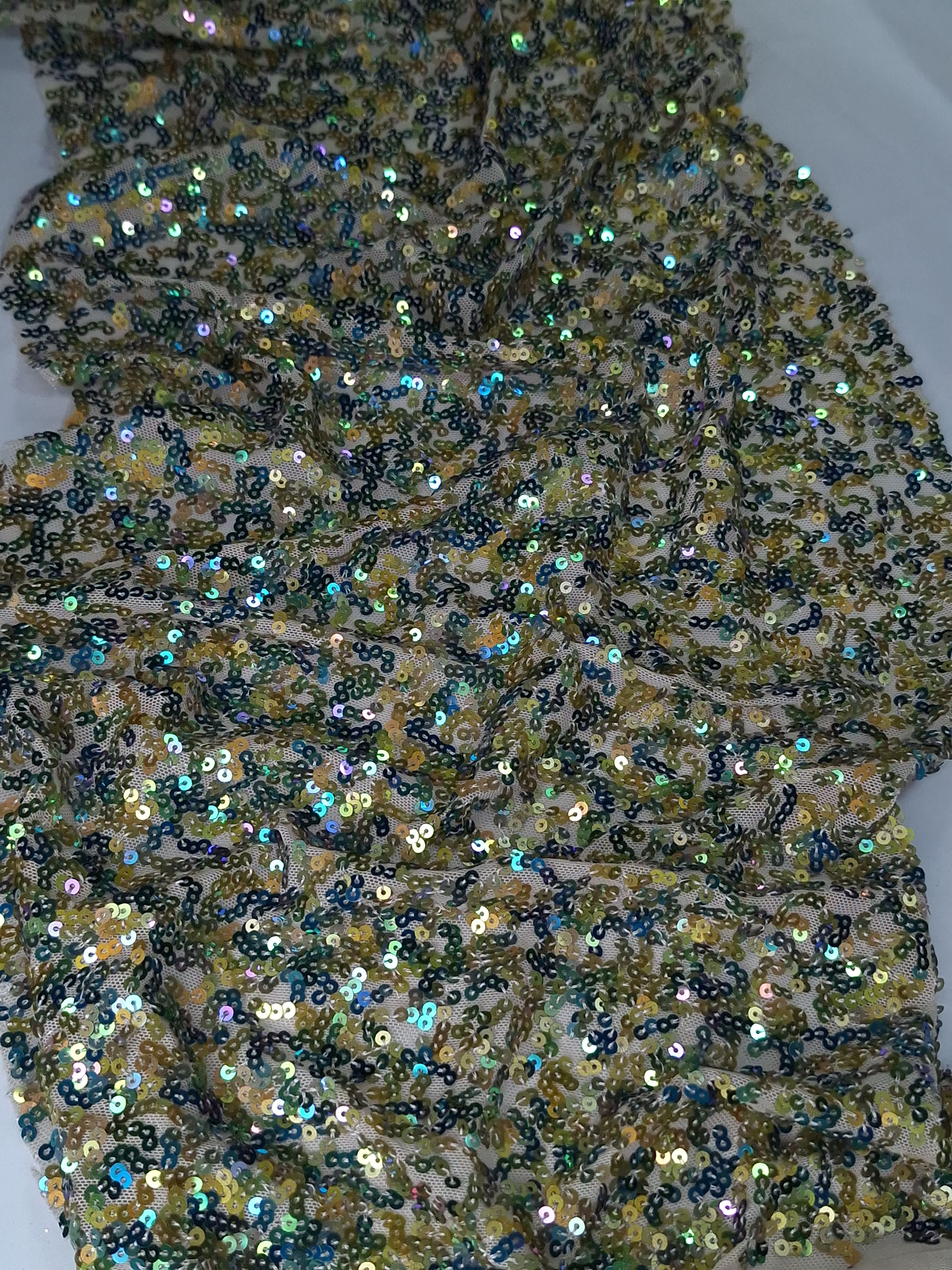 Tul bordado color verde oro A914, ideal para vestidos de noche de boda y de XV años