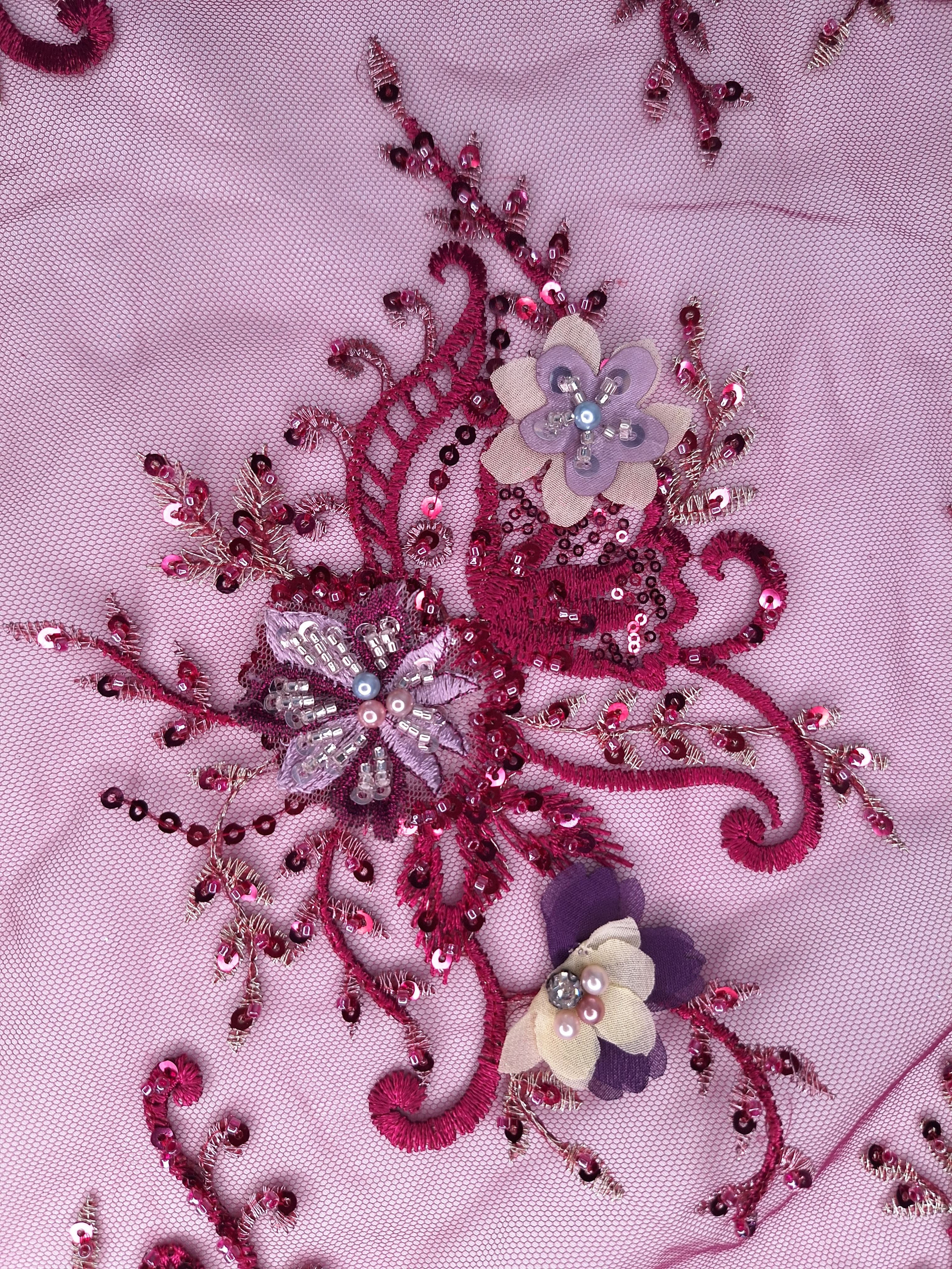 Tul bordado color rosa vino A974, para vestidos de noche de boda y de XV años