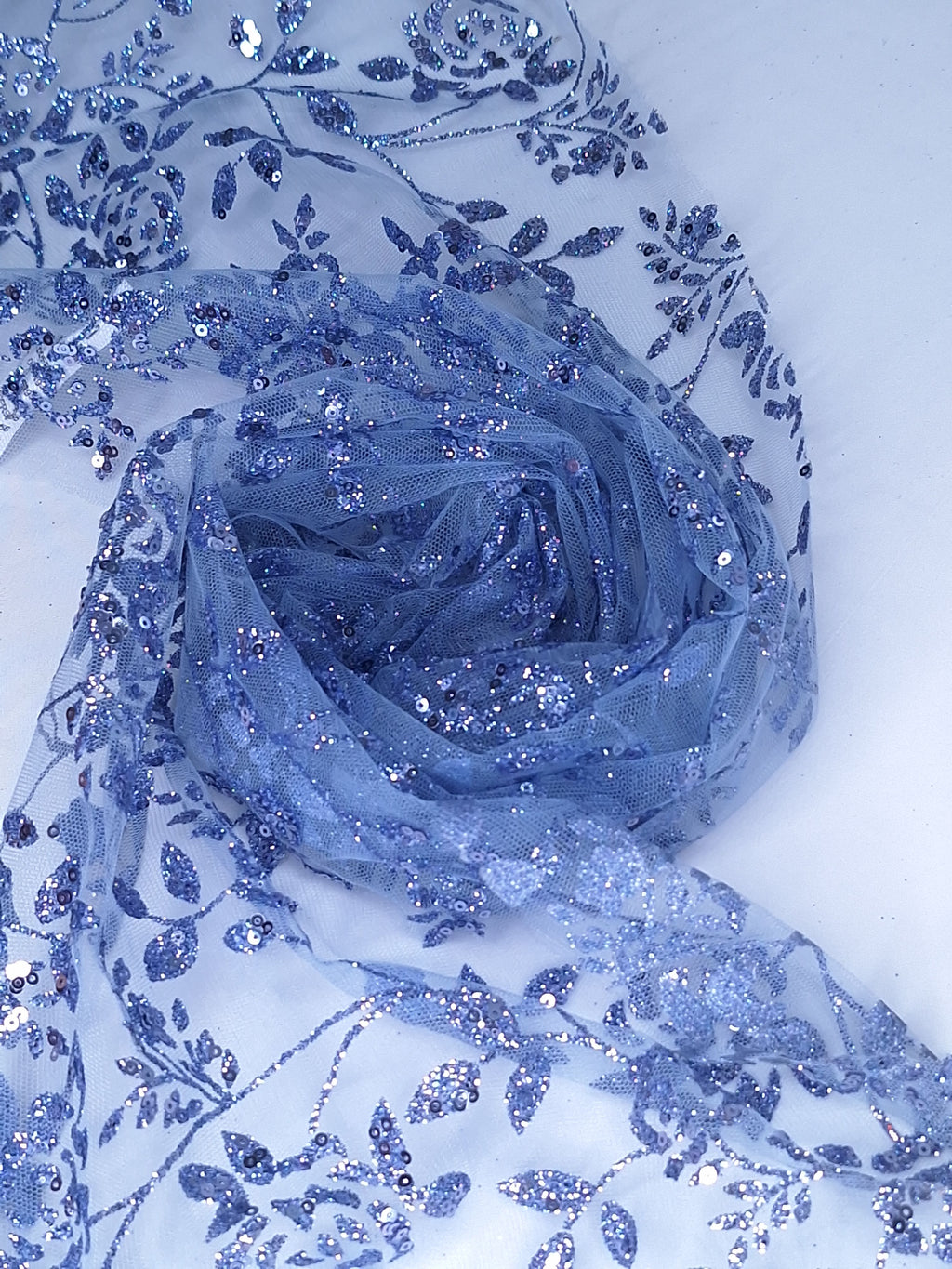 Tul bordado color azul plumbago H037, ideal para vestidos de noche de boda y de xv años