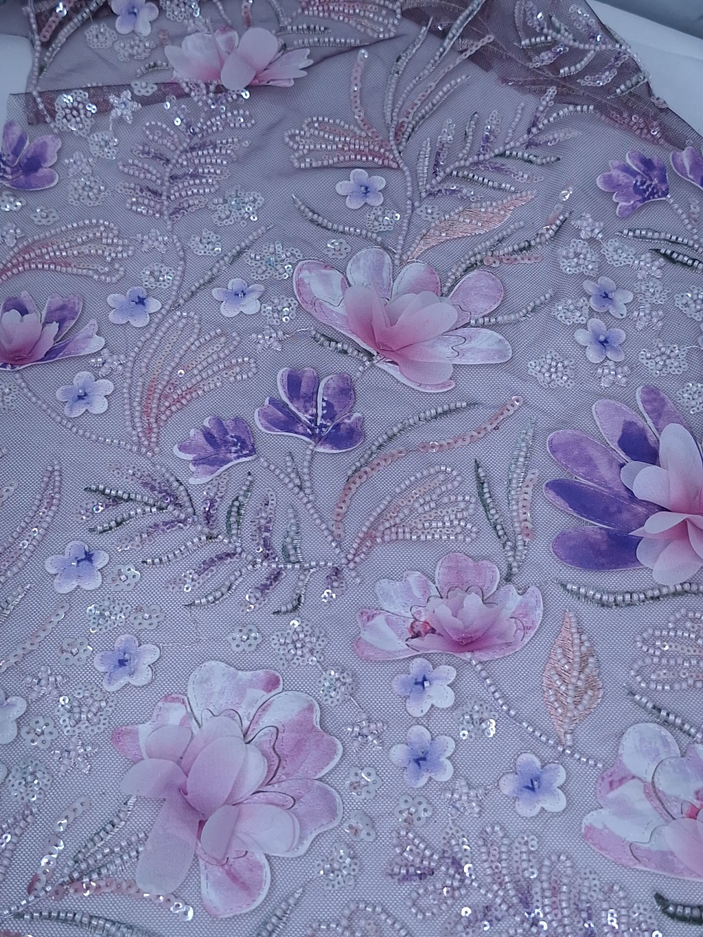 Tul bordado color lila morado H150 ideal para vestidos de noche de boda y de XV años