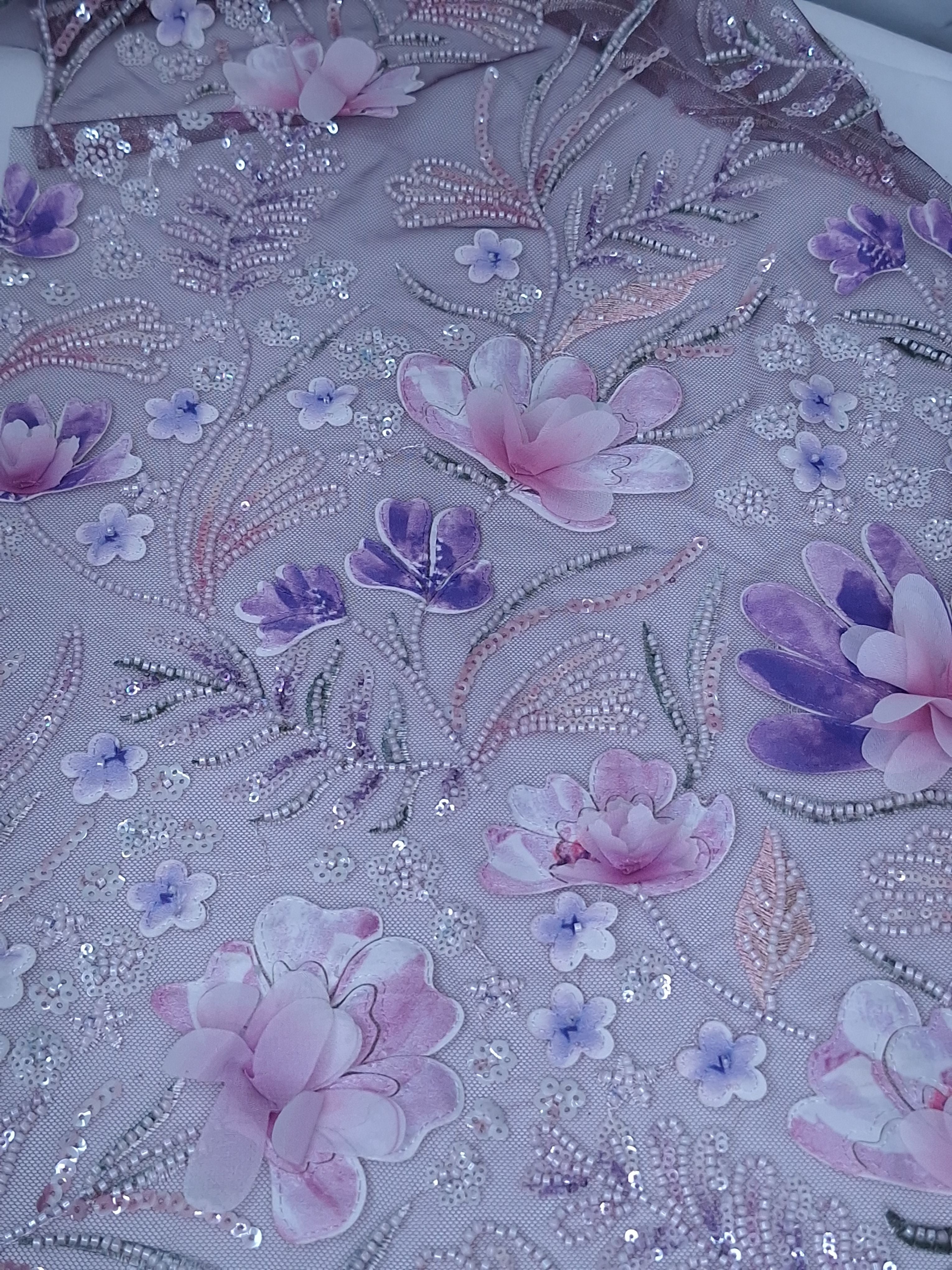 Tul bordado color lila morado H150 ideal para vestidos de noche de boda y de XV años