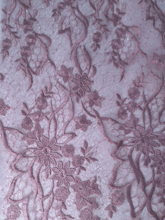 Tul bordado color palo de rosa H038, ideal para vestidos de noche de boda y de xv años