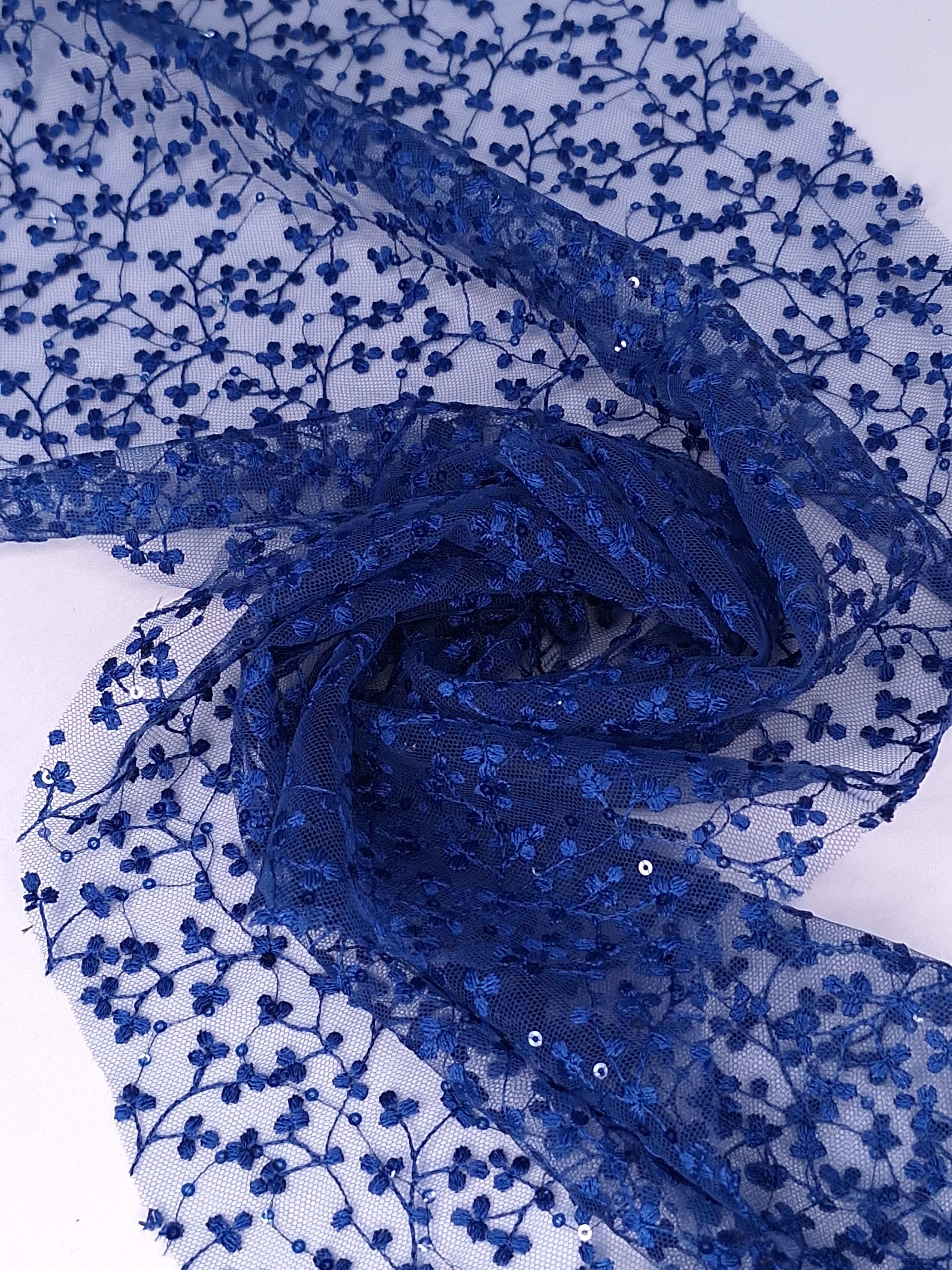 Tul bordado color azul marino H082, ideal para vestidos de noche de boda y de XV años
