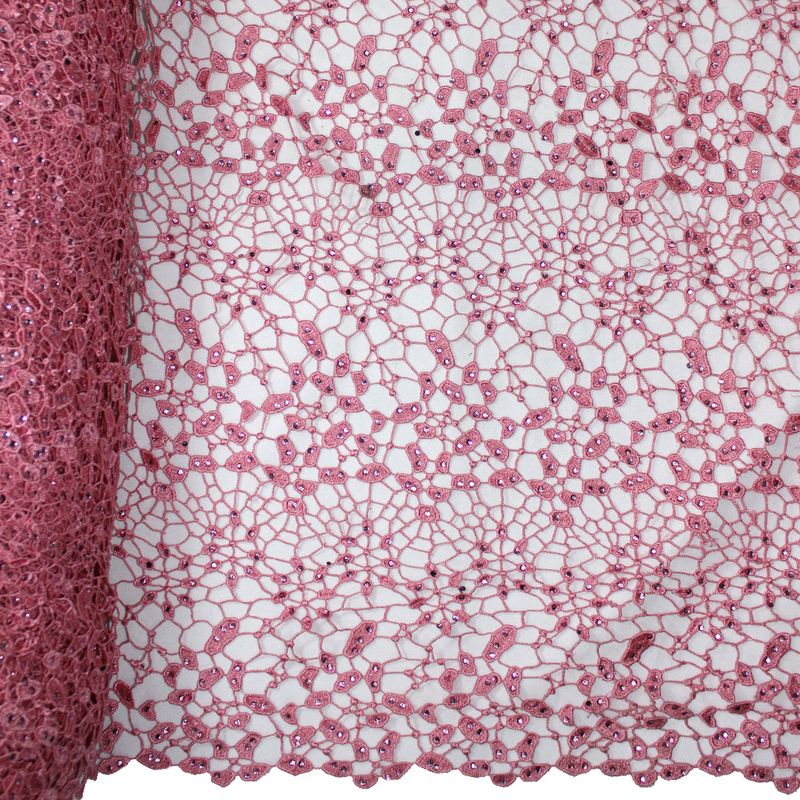 Tul bordado color rosa A241, ideal para vestidos de noche de boda y de xv años