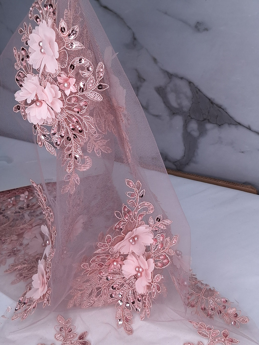 Tul bordado color rosa pastel H163, para vestidos de noche de boda y de XV años