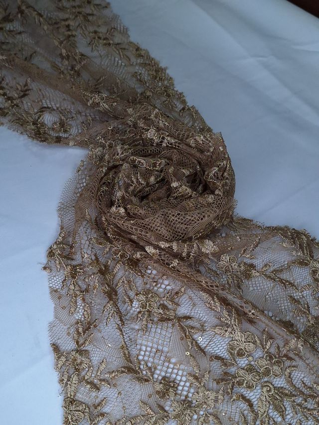 Tul bordado color bronce A868, ideal para vestidos de noche de boda y de XV años