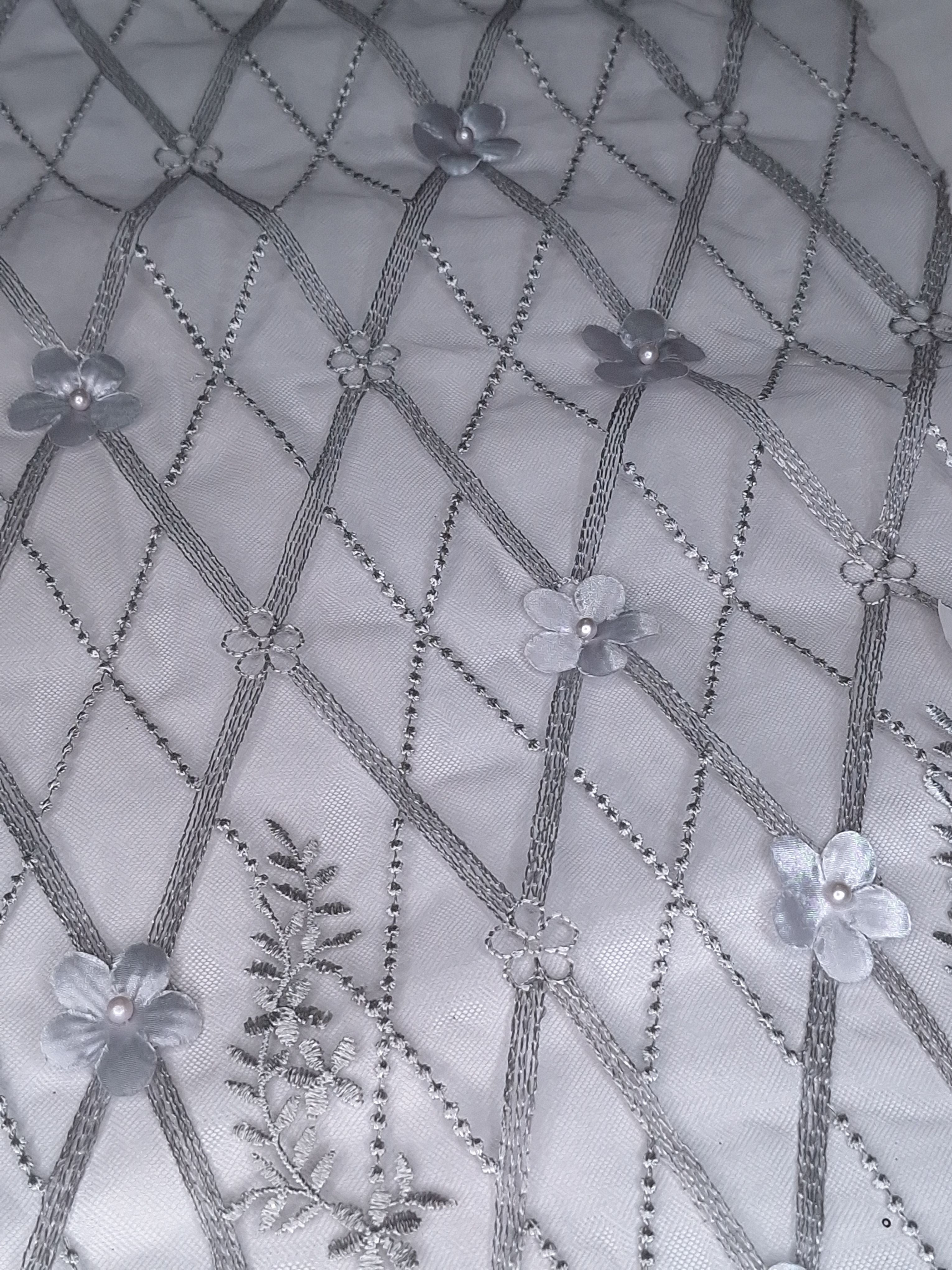 Tul bordado color plata A928, ideal para vestidos de noche de boda y de XV años