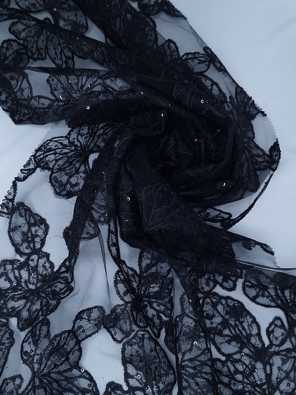 Tul bordado color negro H212, ideal para vestidos de noche de boda y de XV años